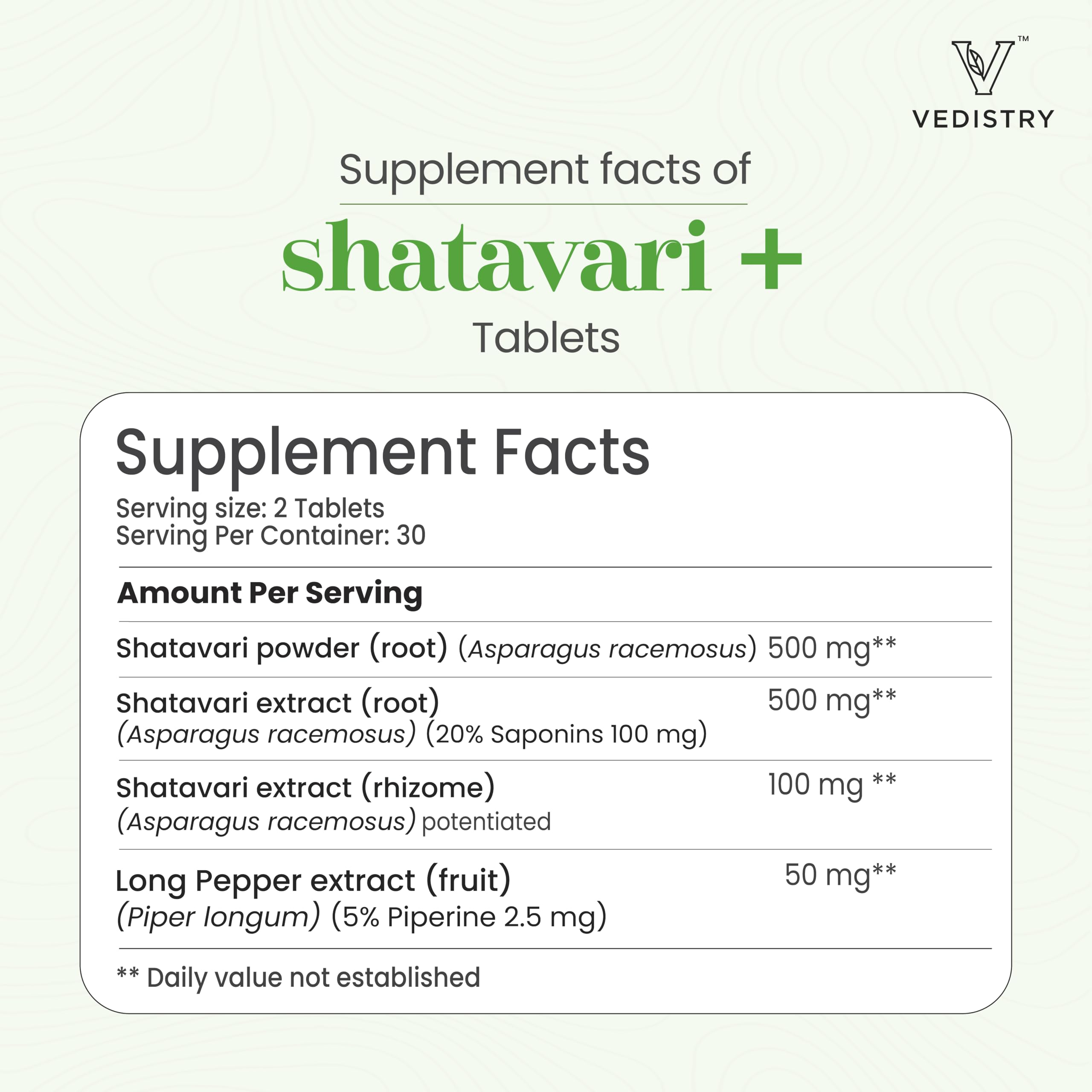 Vedistry Shatavari+ Piperine améliore biodisponibilité des plantes.