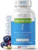 Flacon VEEZE Resveratrol 600 mg avec capsule faciles à avaler, bien-être potentiel.