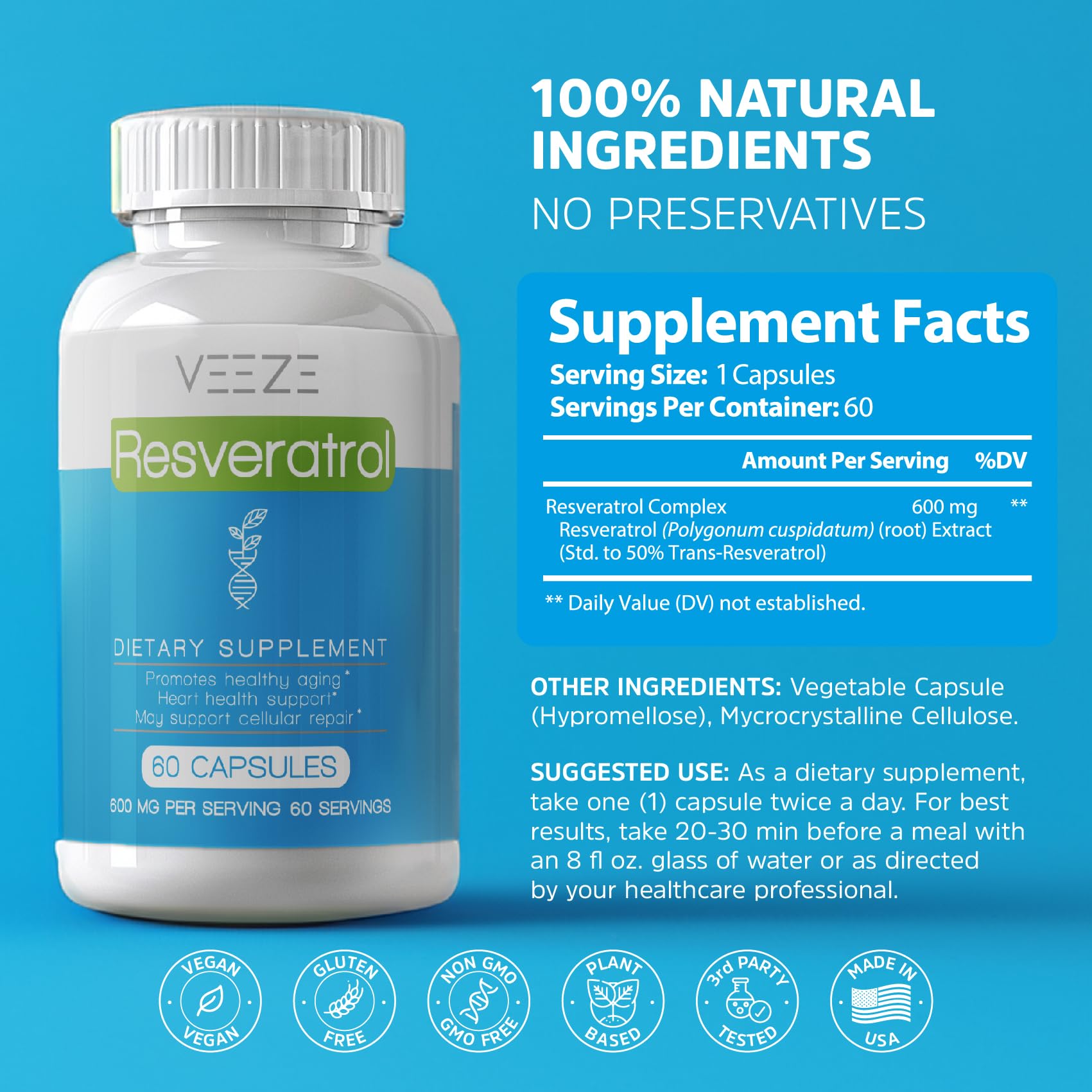 Emballage biologique VEEZE Resveratrol respectueux de l’environnement et du consommateur.