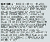Emballage Vega One affichant les informations nutritionnelles et les certifications.