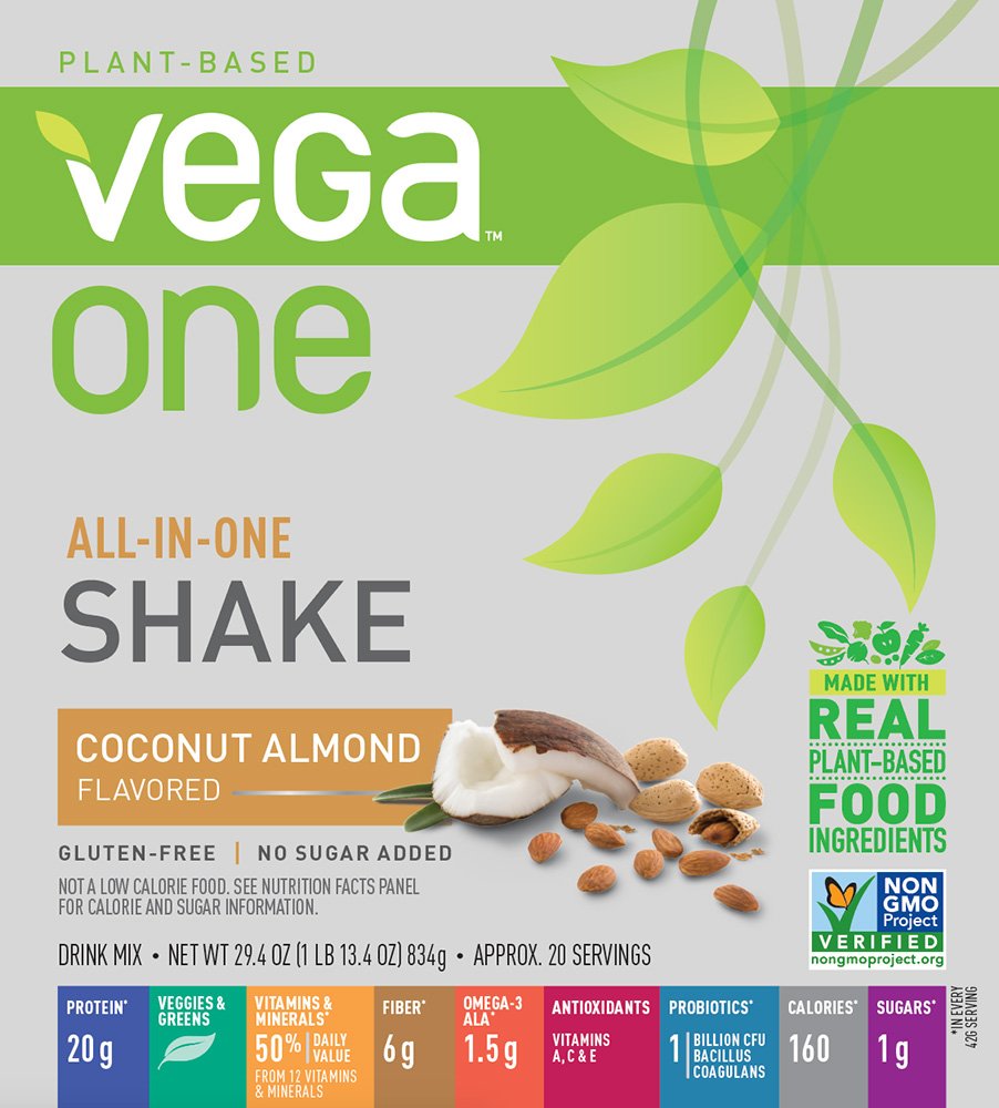 Protéines végétales Vega One 20 g pour un repas équilibré.