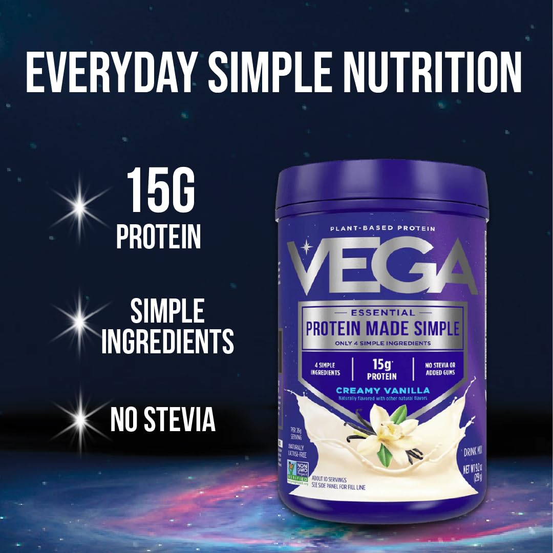 Vega Protein Made Simple, poudre protéinée de pois chocolat pour shakes rapides et équilibrés.