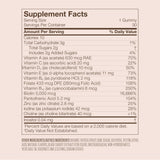 Tableau nutritionnel VEGAMOUR GRO Biotin Gummies sur l'emballage.