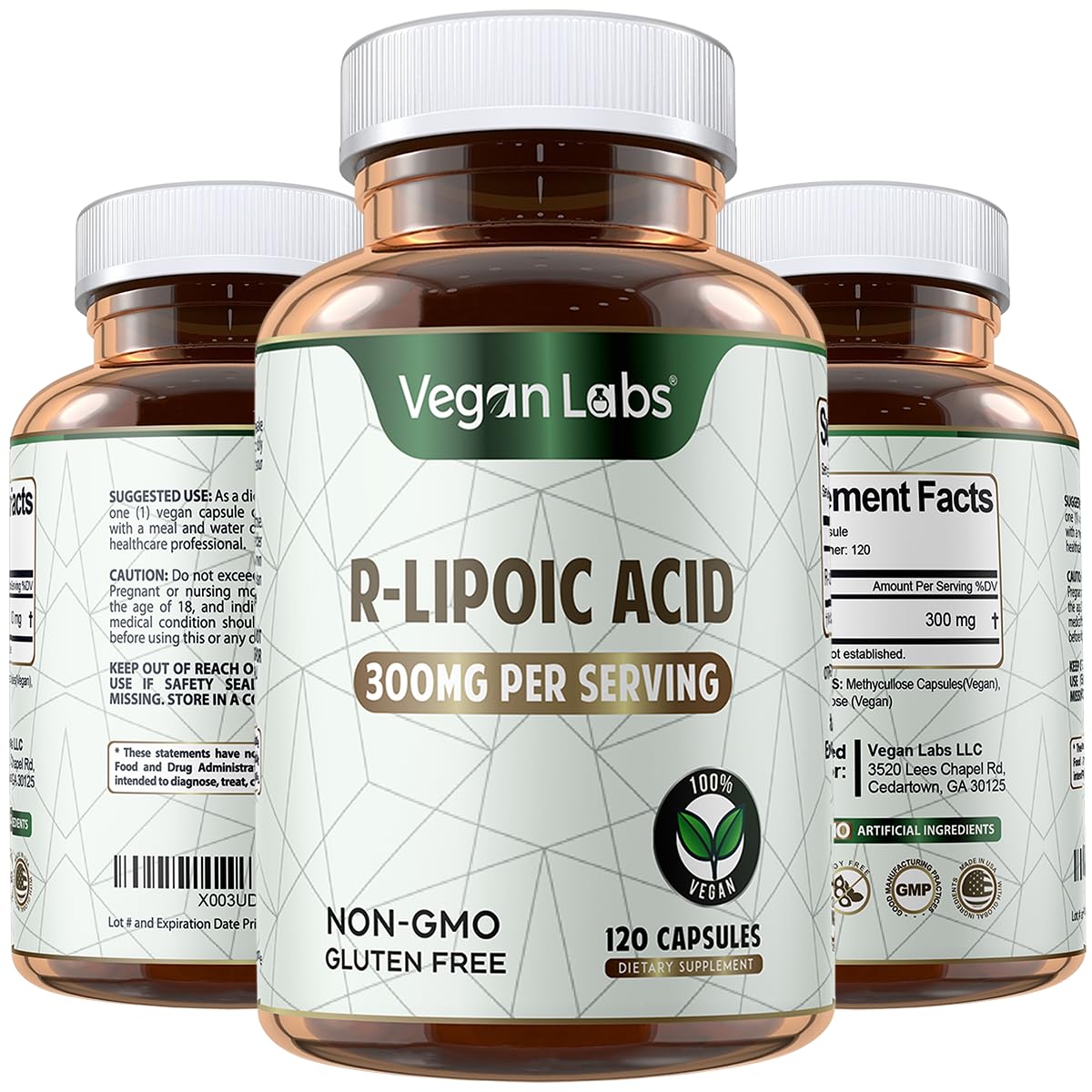 Vegan Labs Acide R-Lipoïque 300 mg – bouteille visible et soutien potentiel à l'énergie cellulaire