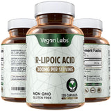 Vegan Labs Acide R-Lipoïque 300 mg – bouteille visible et soutien potentiel à l'énergie cellulaire