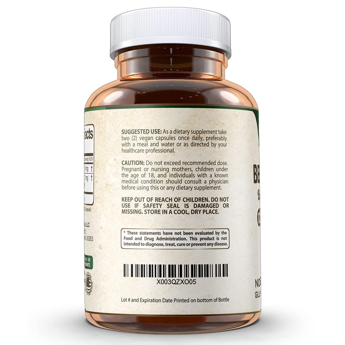 Vegan Labs Berberine HCL – étiquette ingrédients claire, sans additifs indésirables.