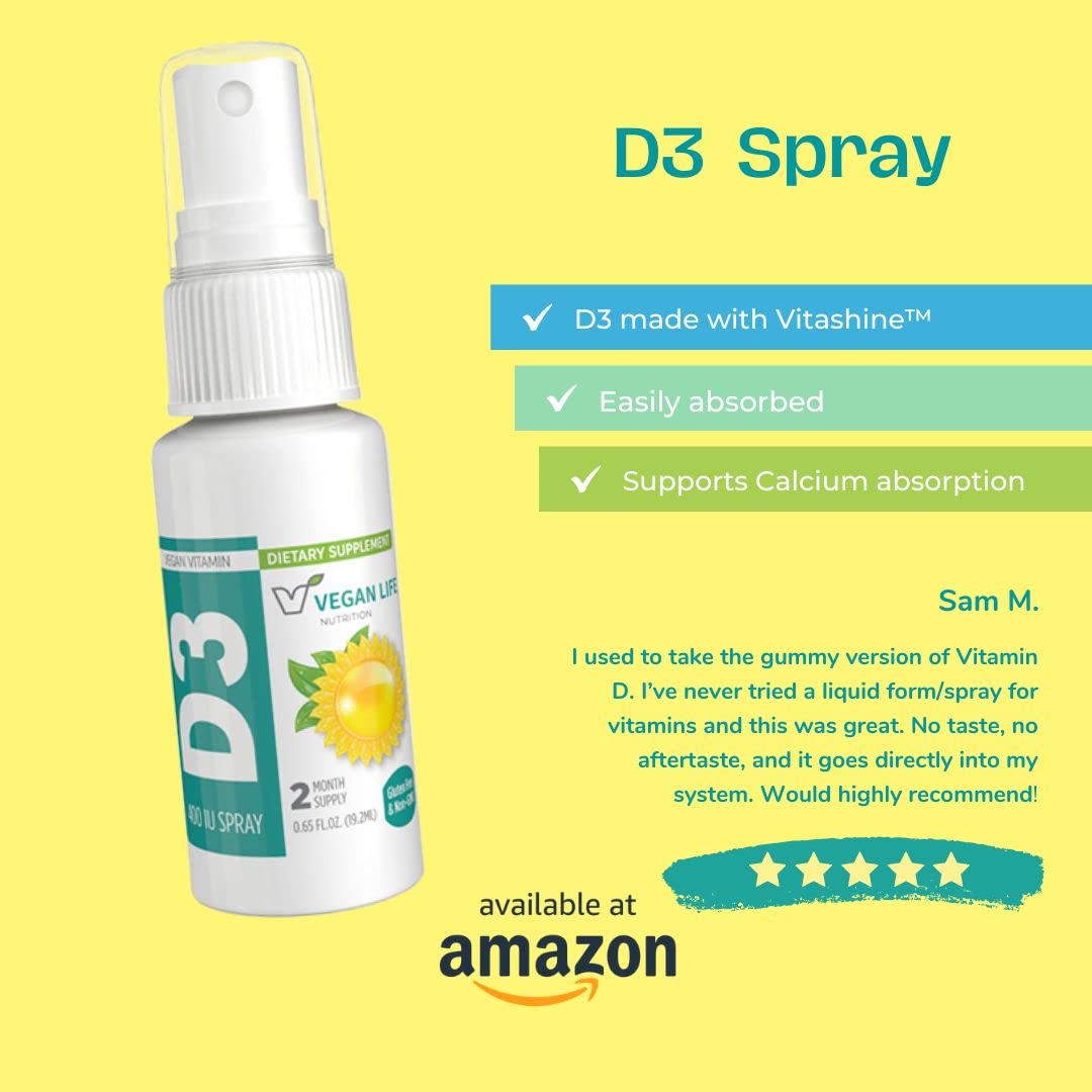 Spray D3 Vegan Life Nutrition sans gluten et sans OGM pour régimes spécifiques.