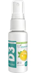 Vegan Life Nutrition Vitamine D3 5000 UI spray, flacon pratique pour énergie et humeur