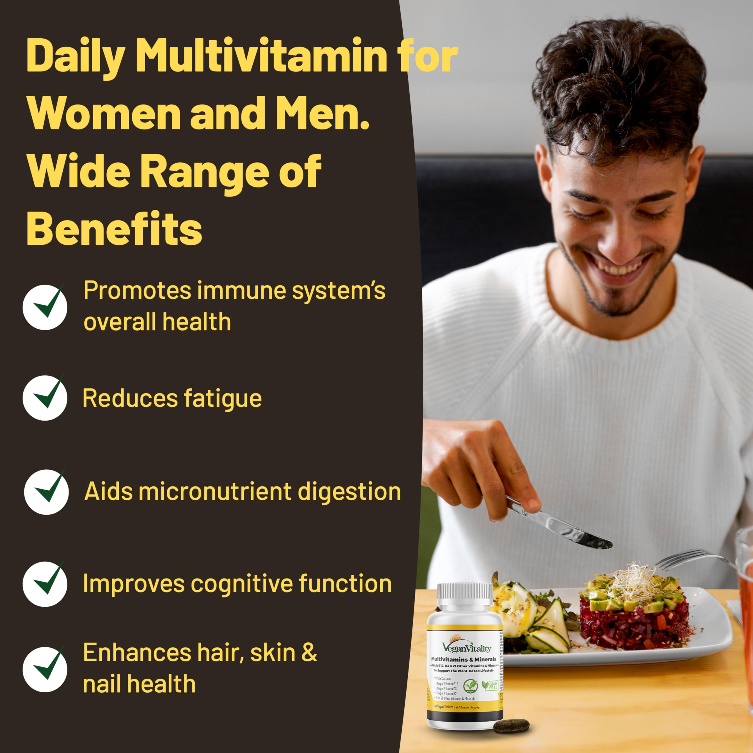 Vegan Vitality – 180-comprimes: six mois d’approvisionnement.