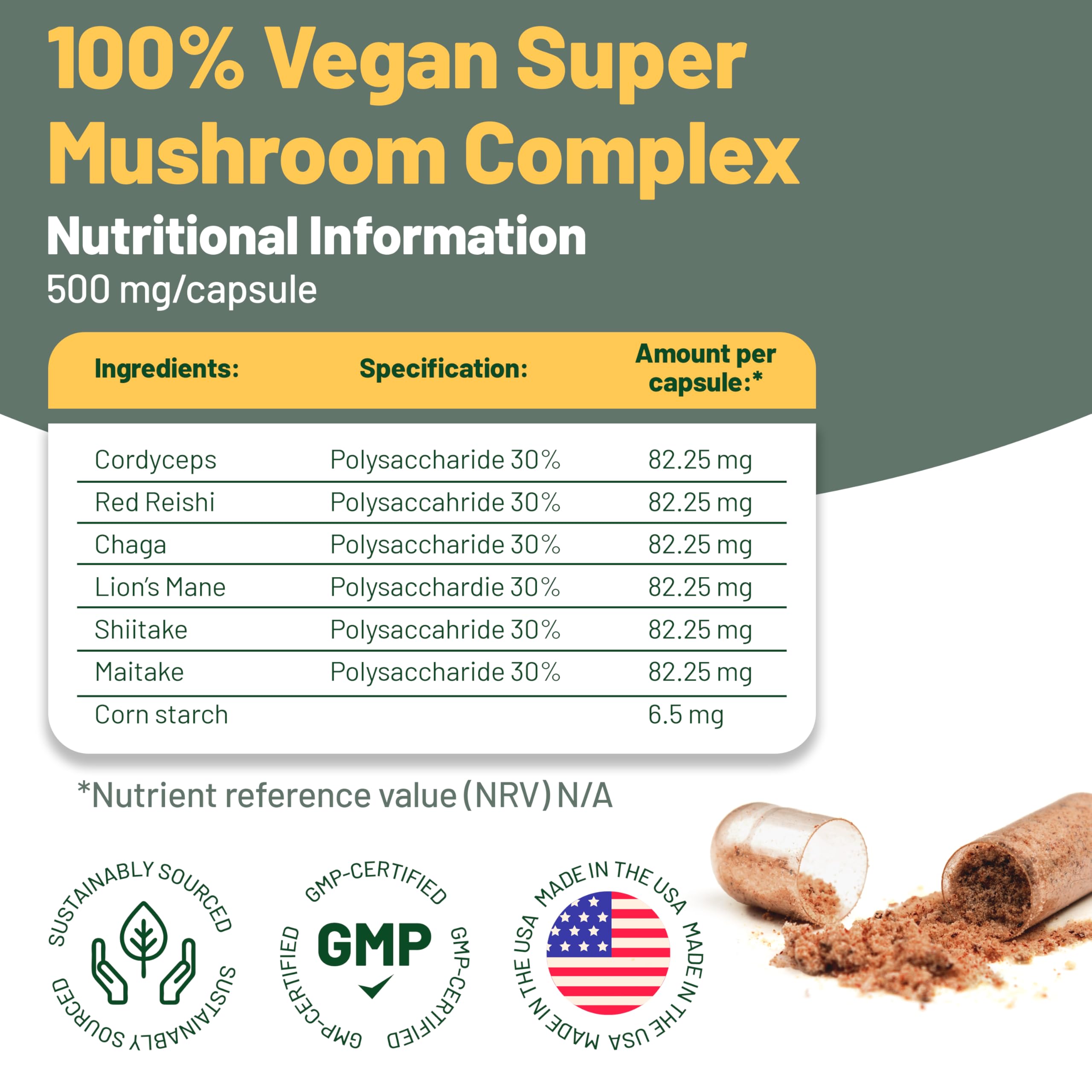 Vegan Vitality Multi Champignons – capsules pour énergie durable au quotidien.