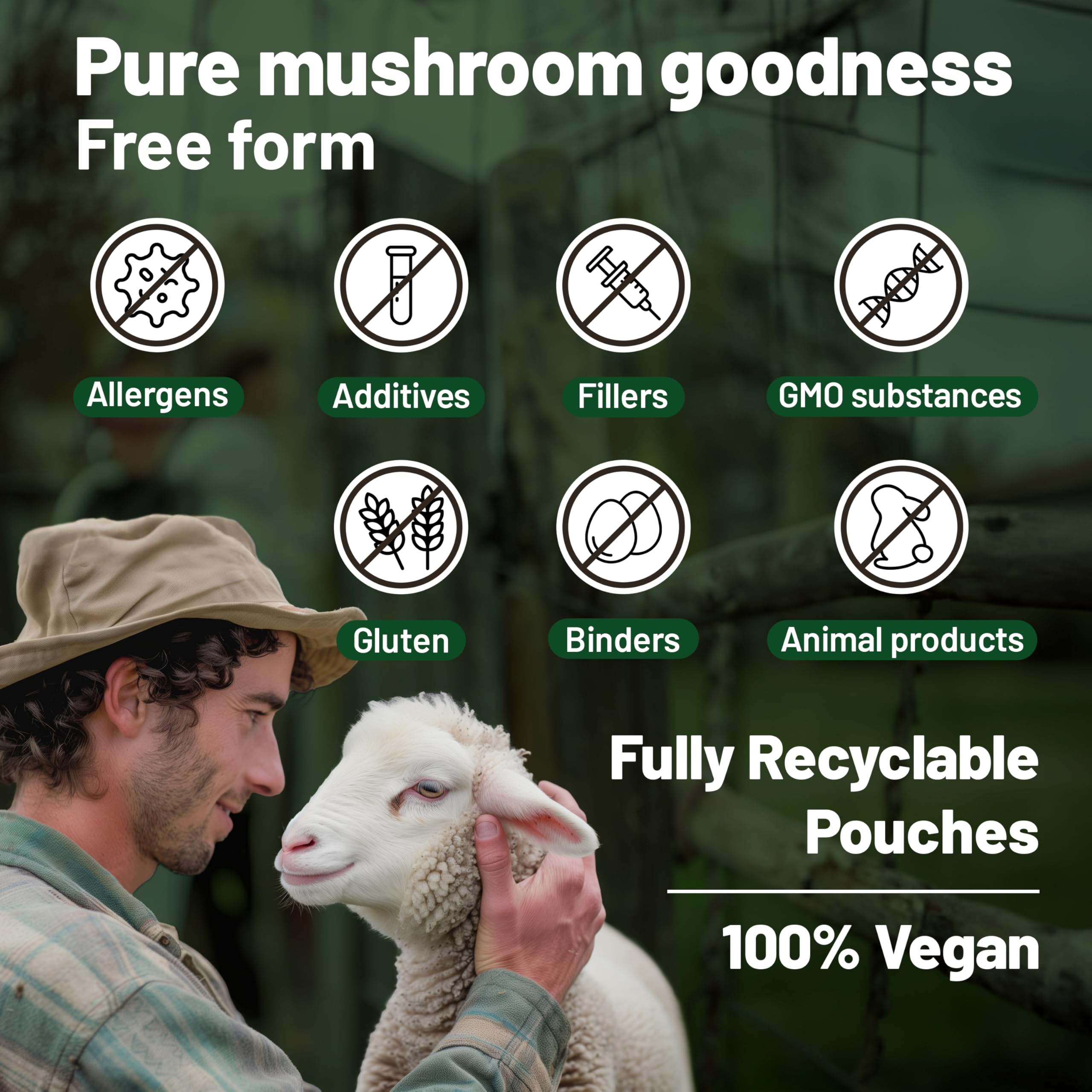 Vegan Vitality Multi Champignons – formulation vegan, sans gluten et sans OGM.