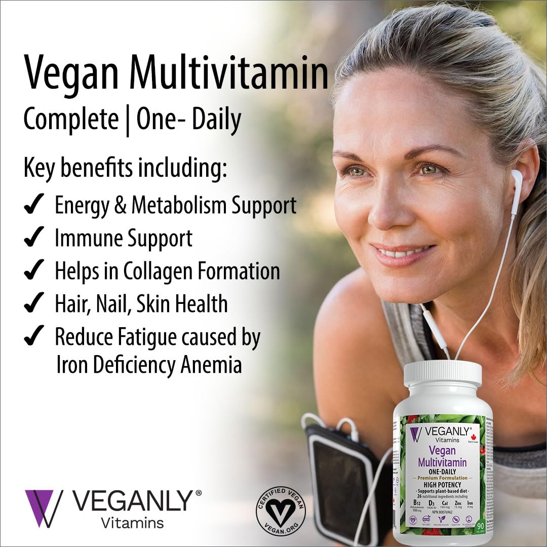 Veganly Vitamins B12 et D3 haute puissance pour énergie et immunité potentiels.