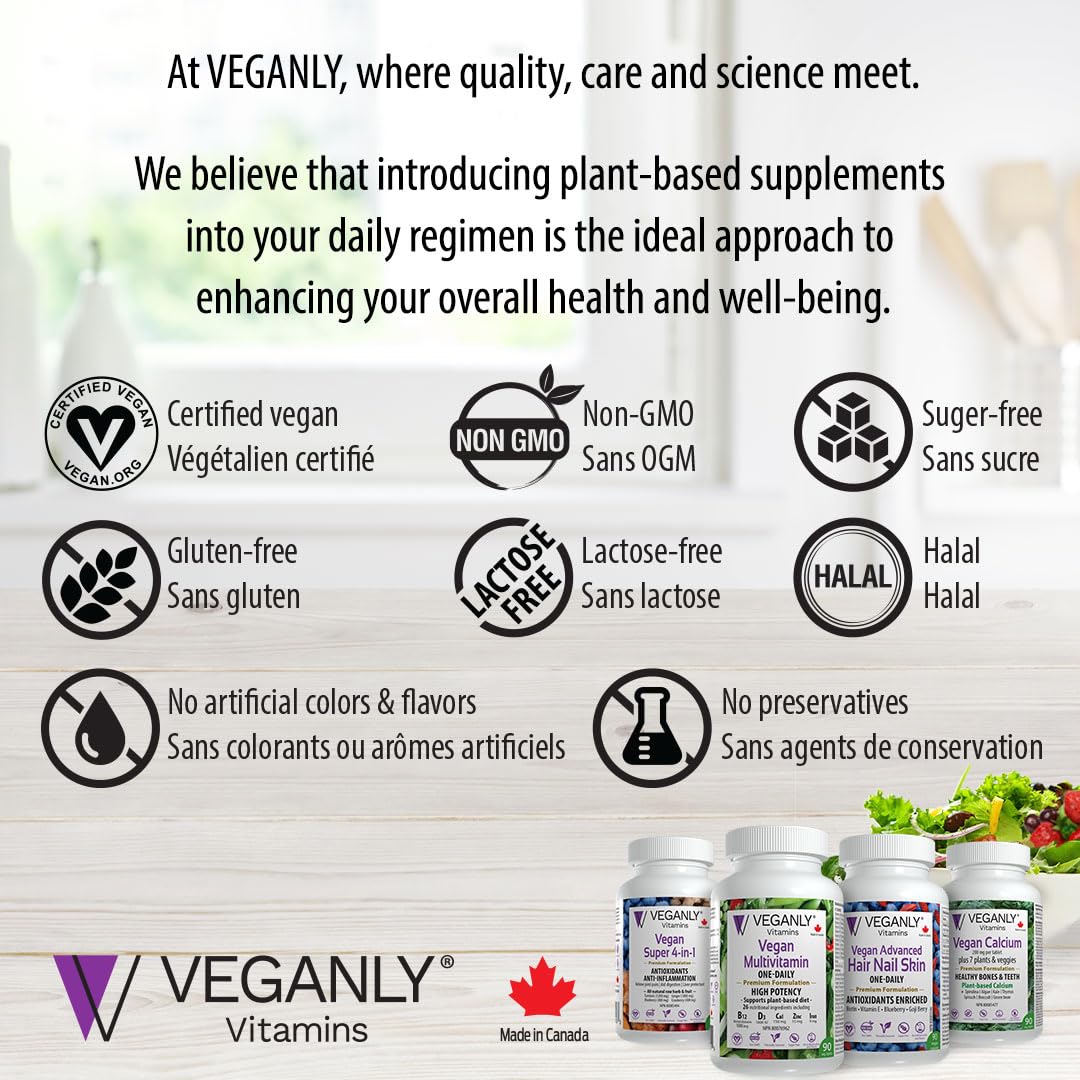 Veganly Vitamins comprimés faciles à avaler, dose journalière unique.