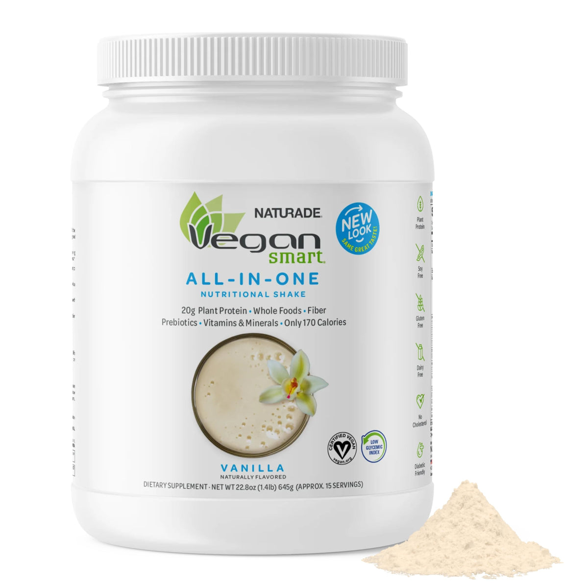 Vegansmart Naturade Shake Vanille en bouteille, soutien nutritionnel quotidien.