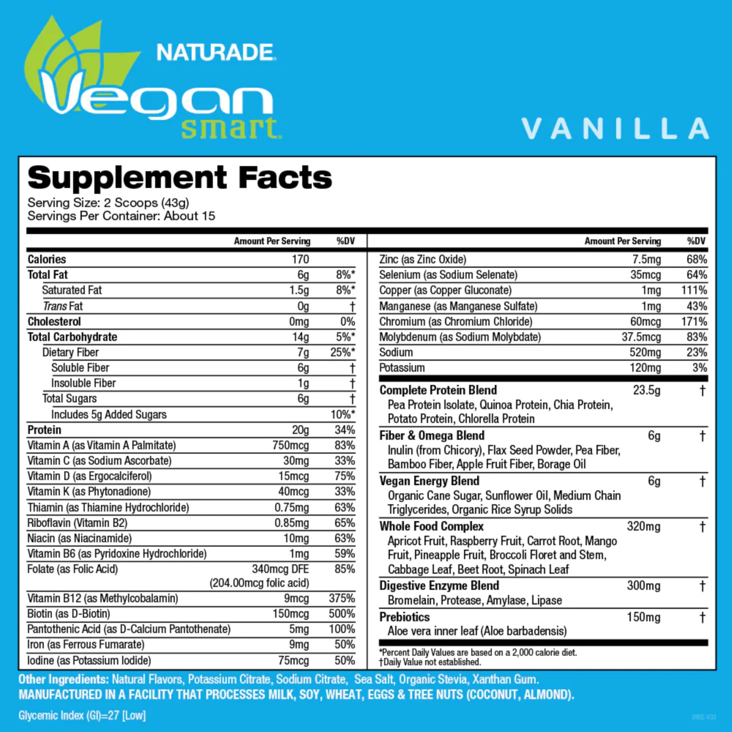 Vegansmart Naturade Shake Vanille dans un verre, énergie soutenue toute la journée.