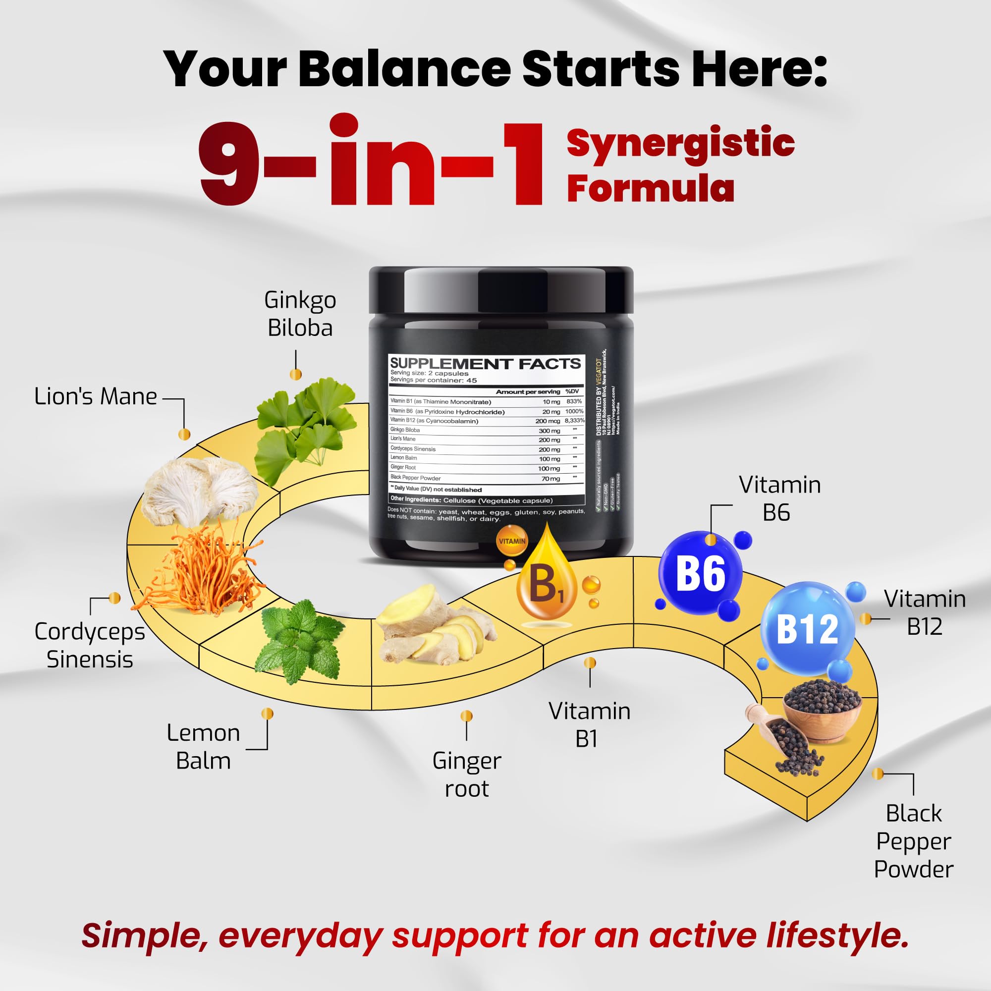 VEGATOT absorption optimisée grâce au poivre noir dans la formule.