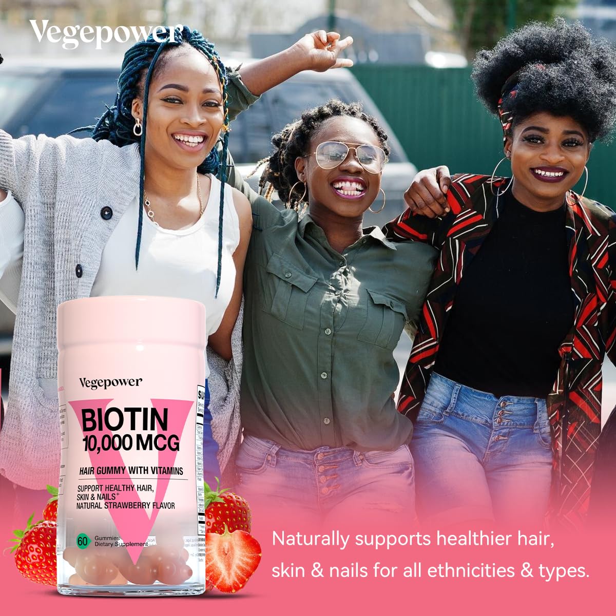 VEGEPOWER Biotin Gummies format-a-macher, faciles a consommer en déplacement.