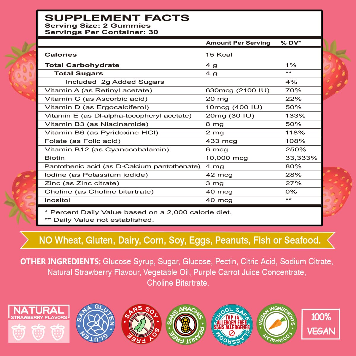 VEGEPOWER Biotin Gummies présentation bouteille, format pratique pour utilisation quotidienne.