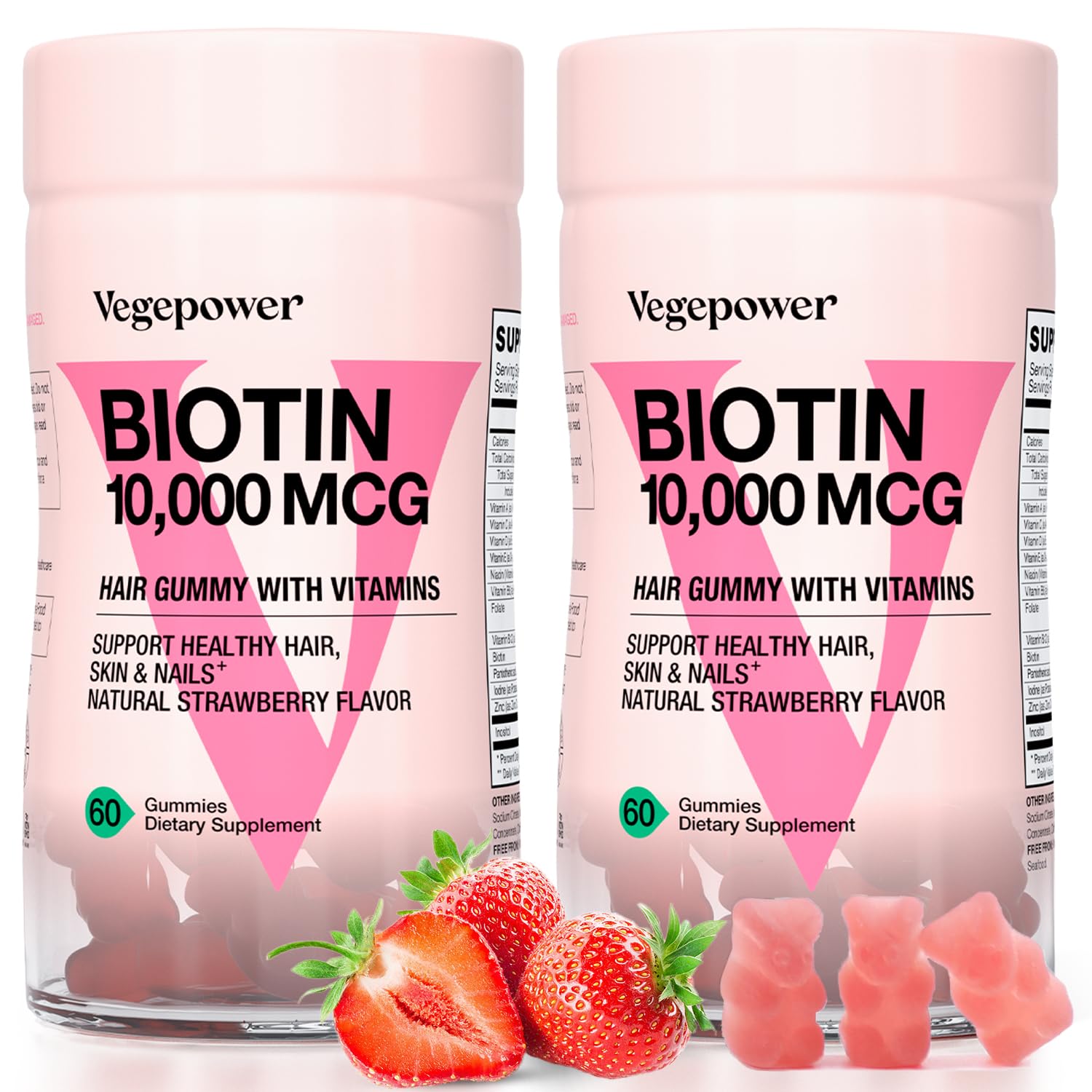 Gomme VEGEPOWER Biotine 10000 mcg goût fraise pour cheveux et ongles