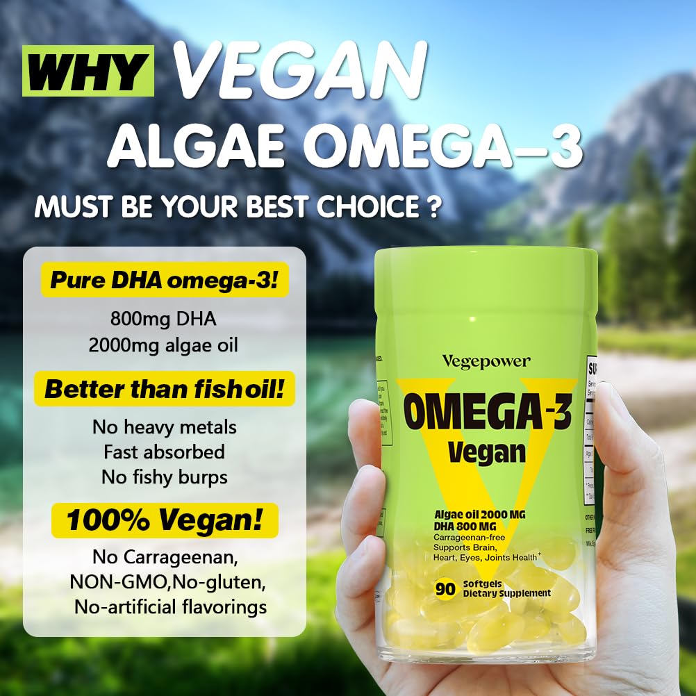 VEGEPPOWER DHA algue – étiquette montrant origine végétale et labels