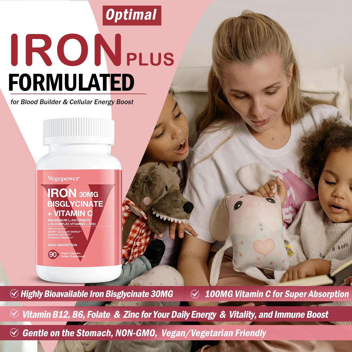 VEGEPOWER fer bisglycinate capsules — aperçu des capsules, douceur digestive potentielle