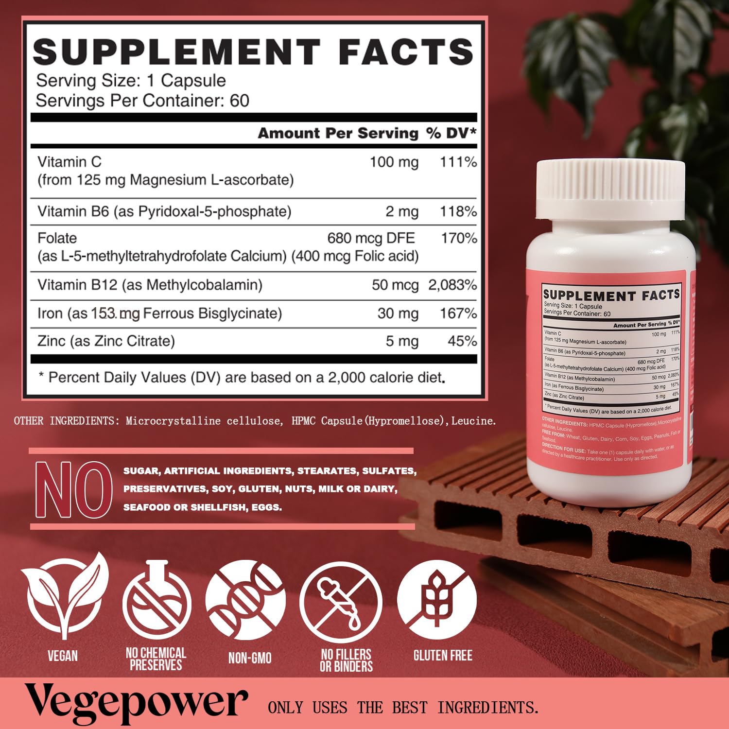 VEGEPOWER Fer Bisglycinate gelules dans une boite cartonne, presentation pratique.