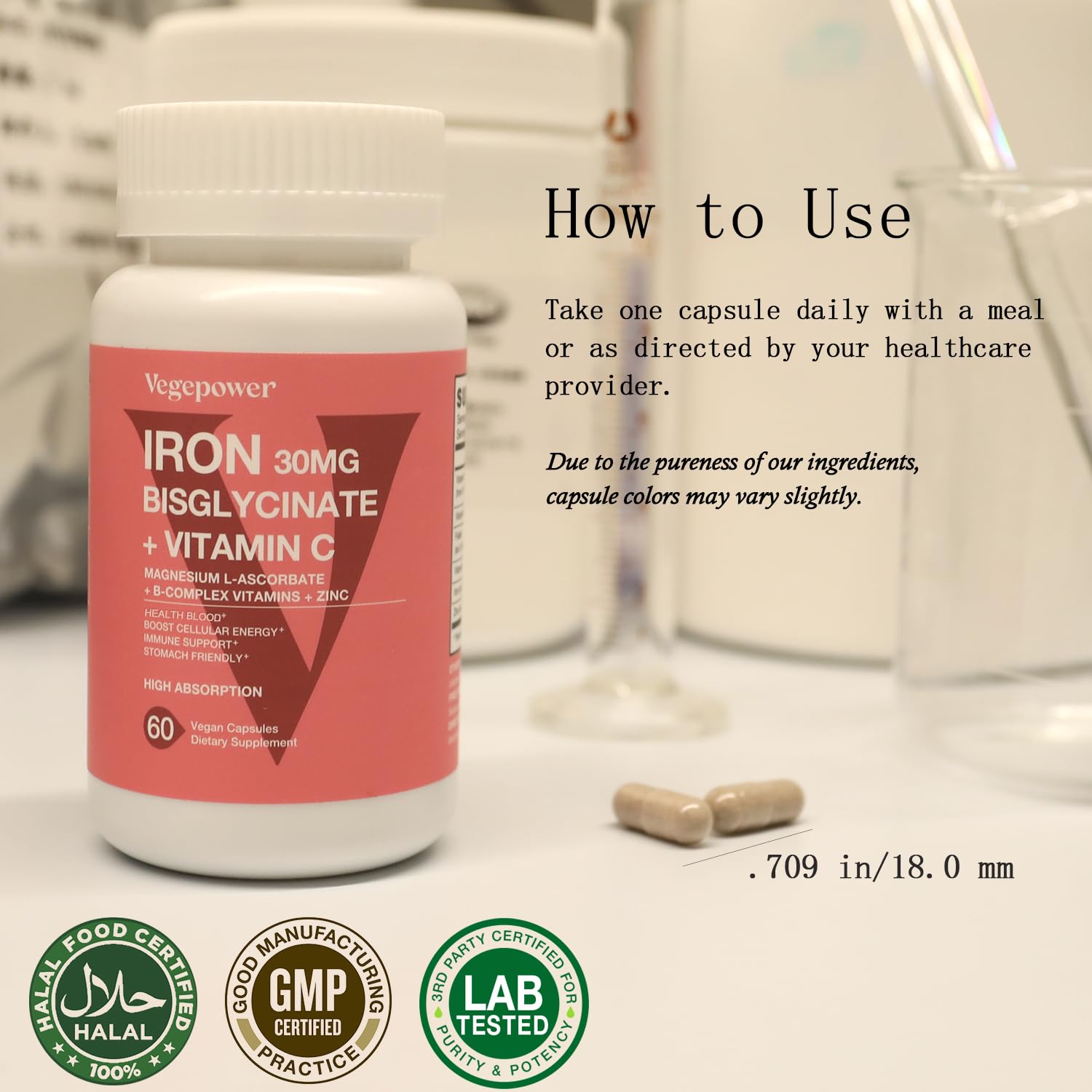 VEGEPOWER Fer Bisglycinate gelules mode d'emploi simple.