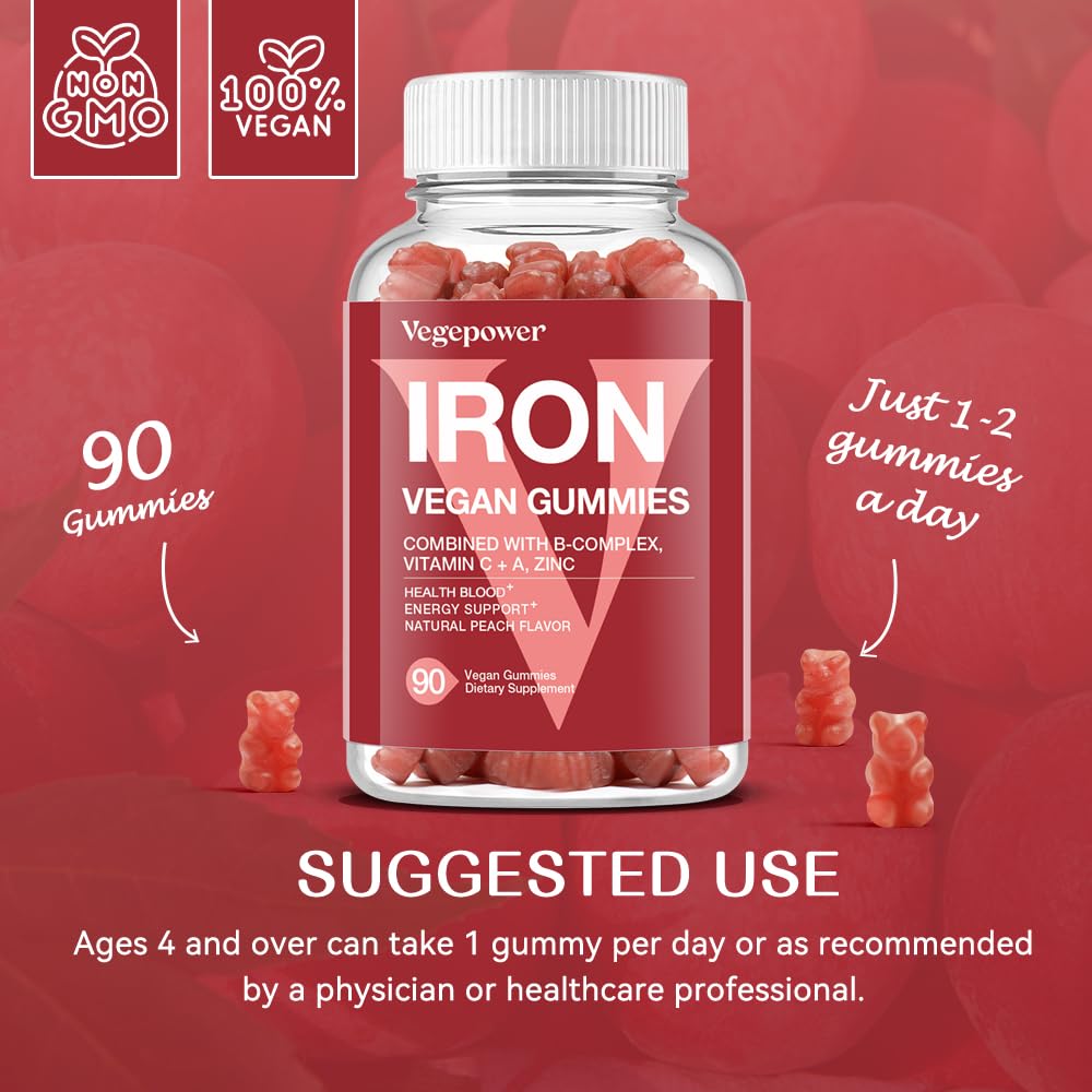 VEGEPOWER gommes fer – ingrédients et vitamines incluses.