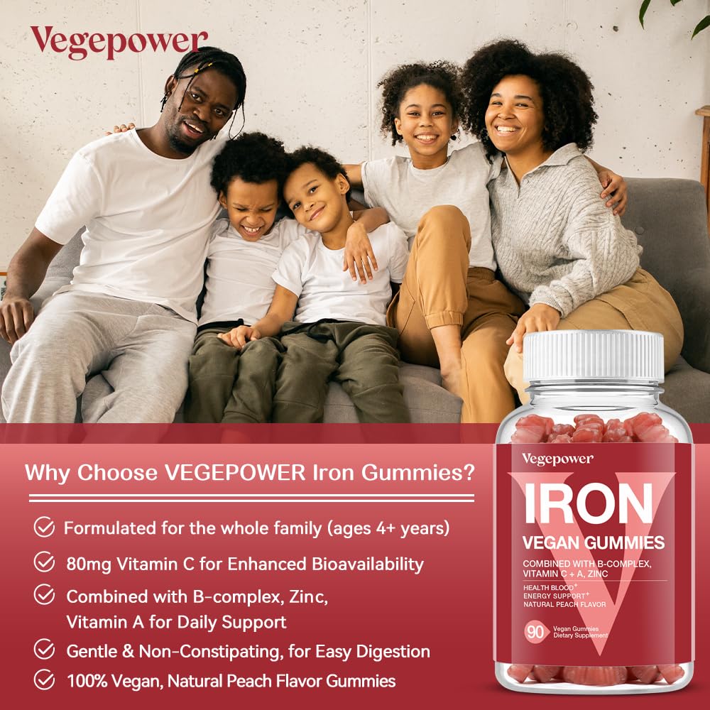 VEGEPOWER gommes fer – vitamine C et zinc pour soutenir l'apport.