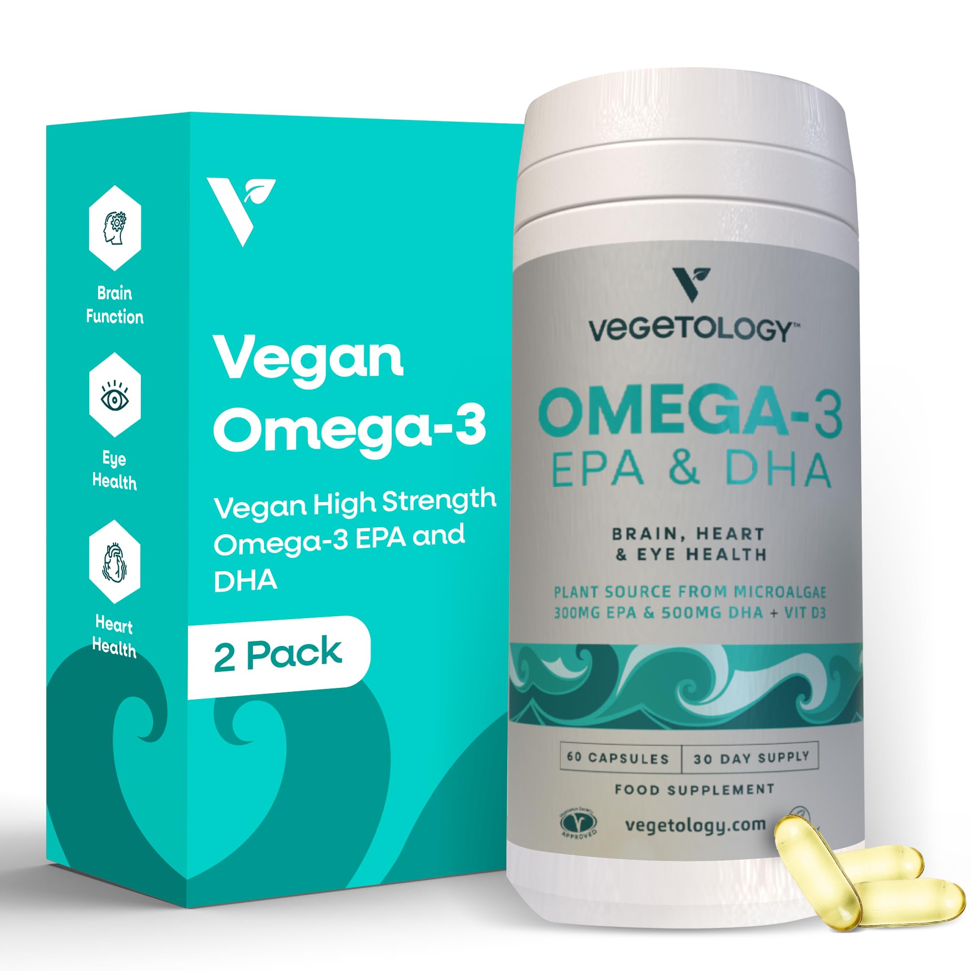 VEGETOLOGY Omega-3 en bouteille, source d’algues pour cerveau et cœur.