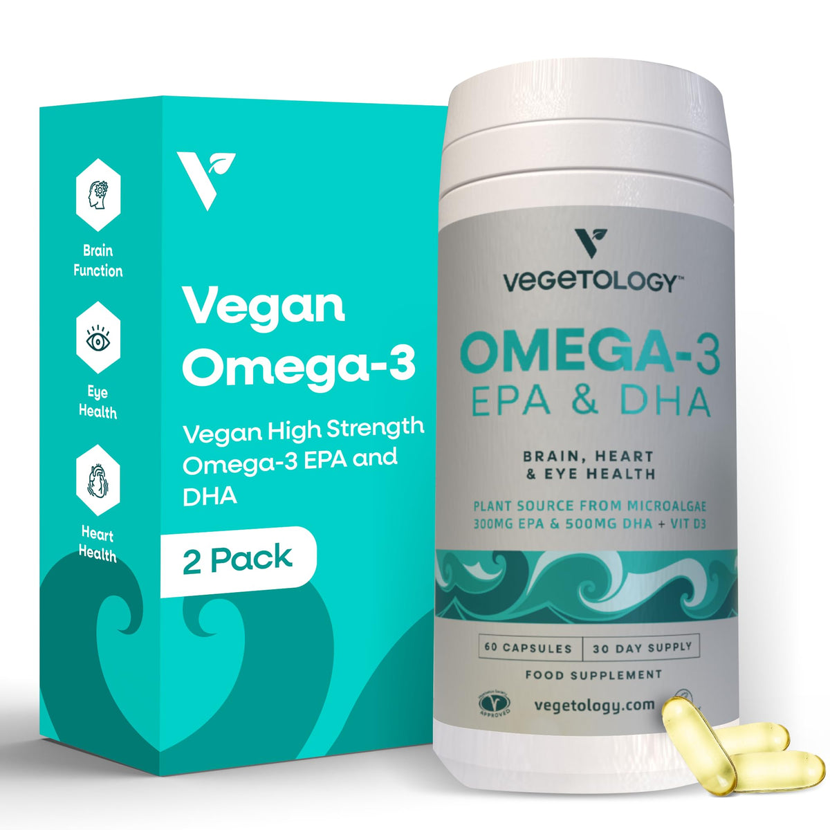 VEGETOLOGY Omega-3 en bouteille, source d’algues pour cerveau et cœur.