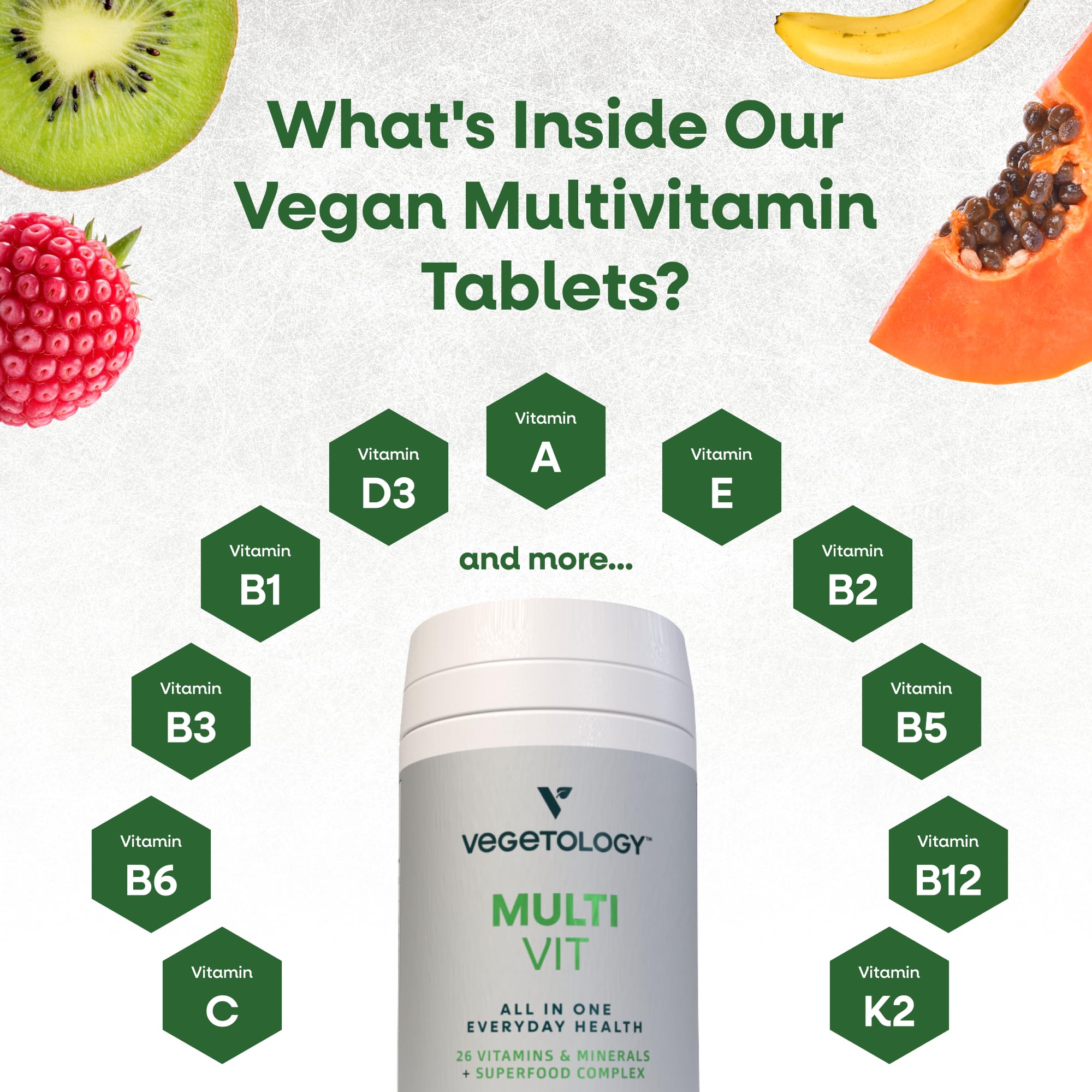 VEGETOLOGY MultiVit – complexe superfood offrant un soutien antioxydant naturel.