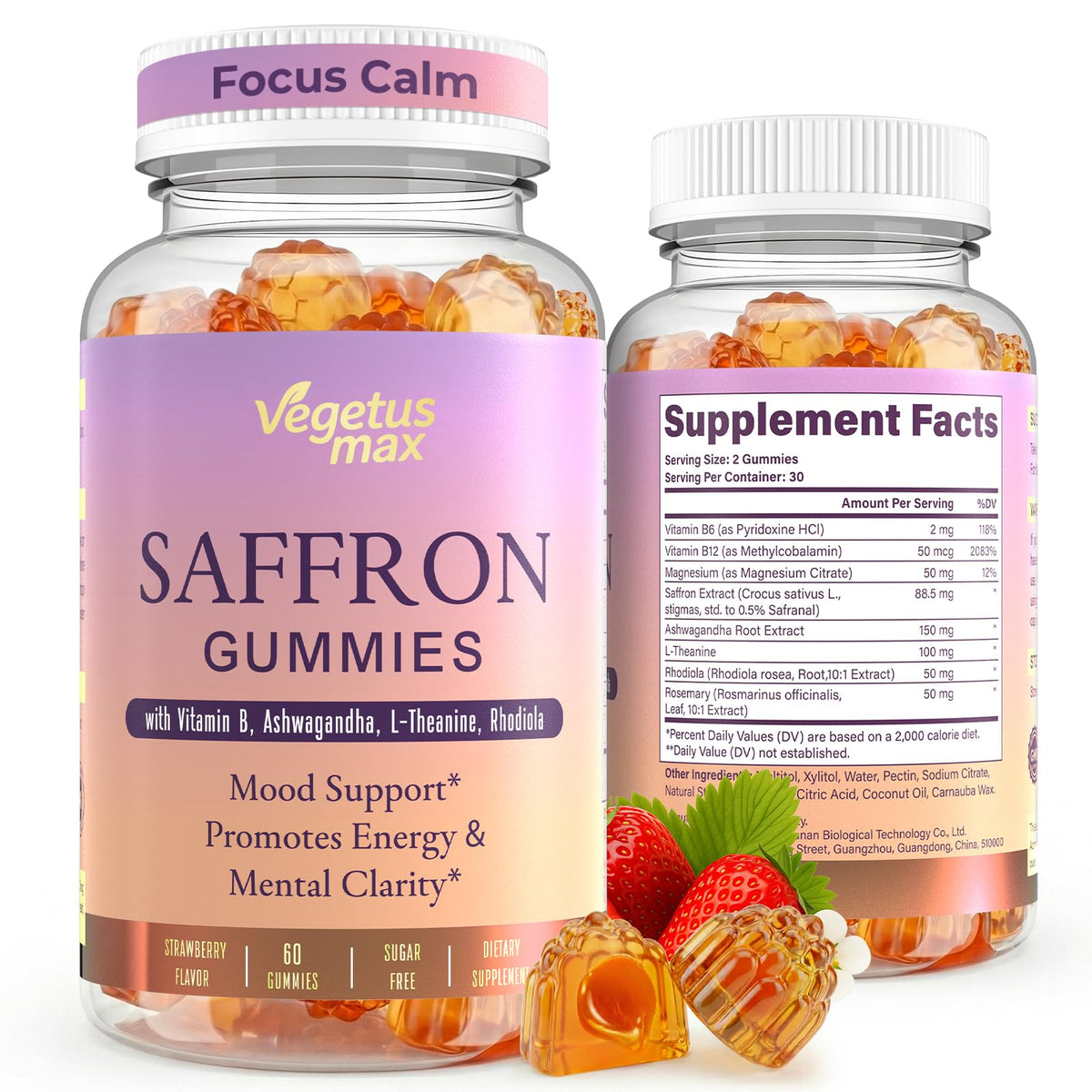 VEGETUSMAX Gommes Safran Extrait : soutien potentiel pour le bien-être émotionnel et la concentration.