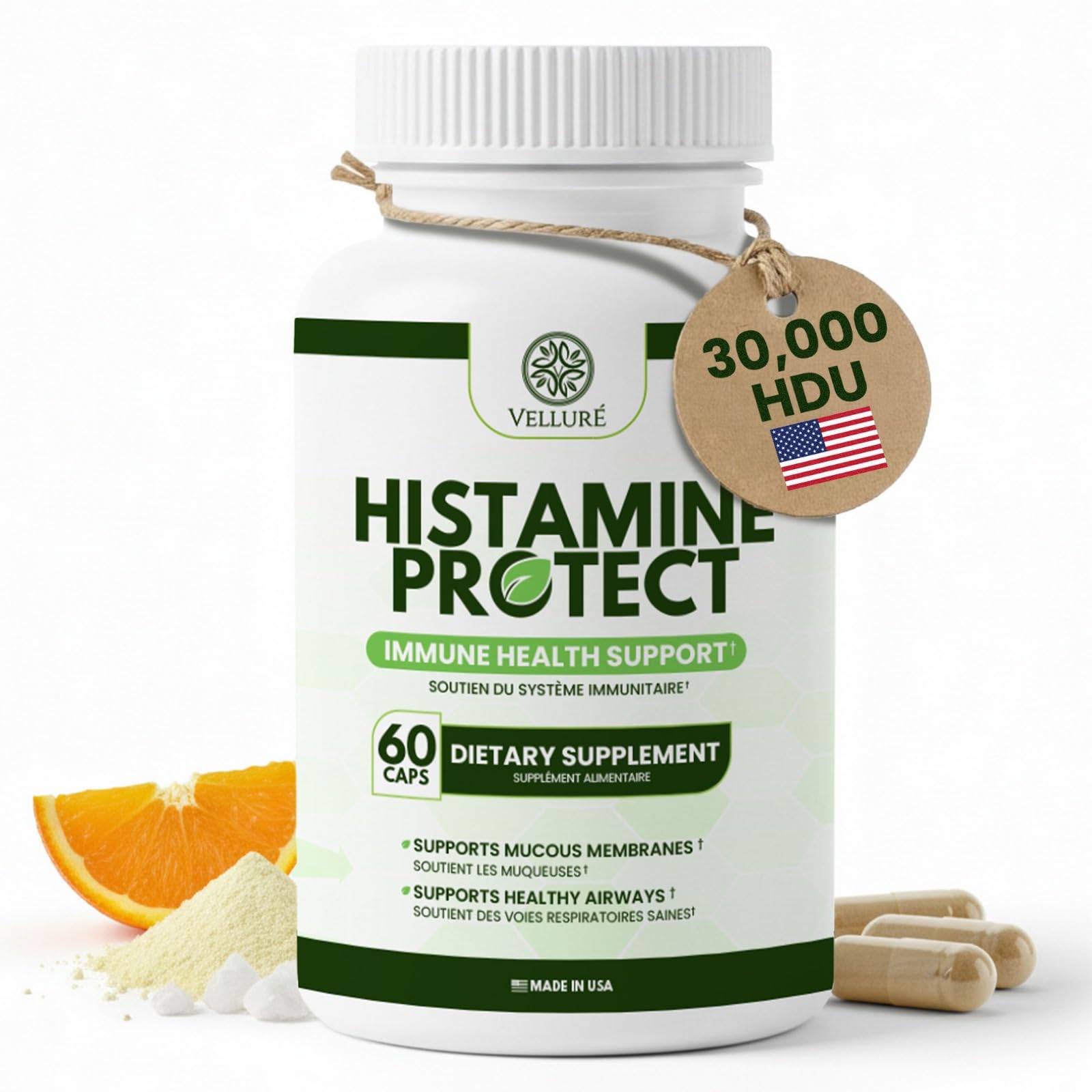 Velluré Histamine Protect, boîte pilules pour soutien digestif après repas.