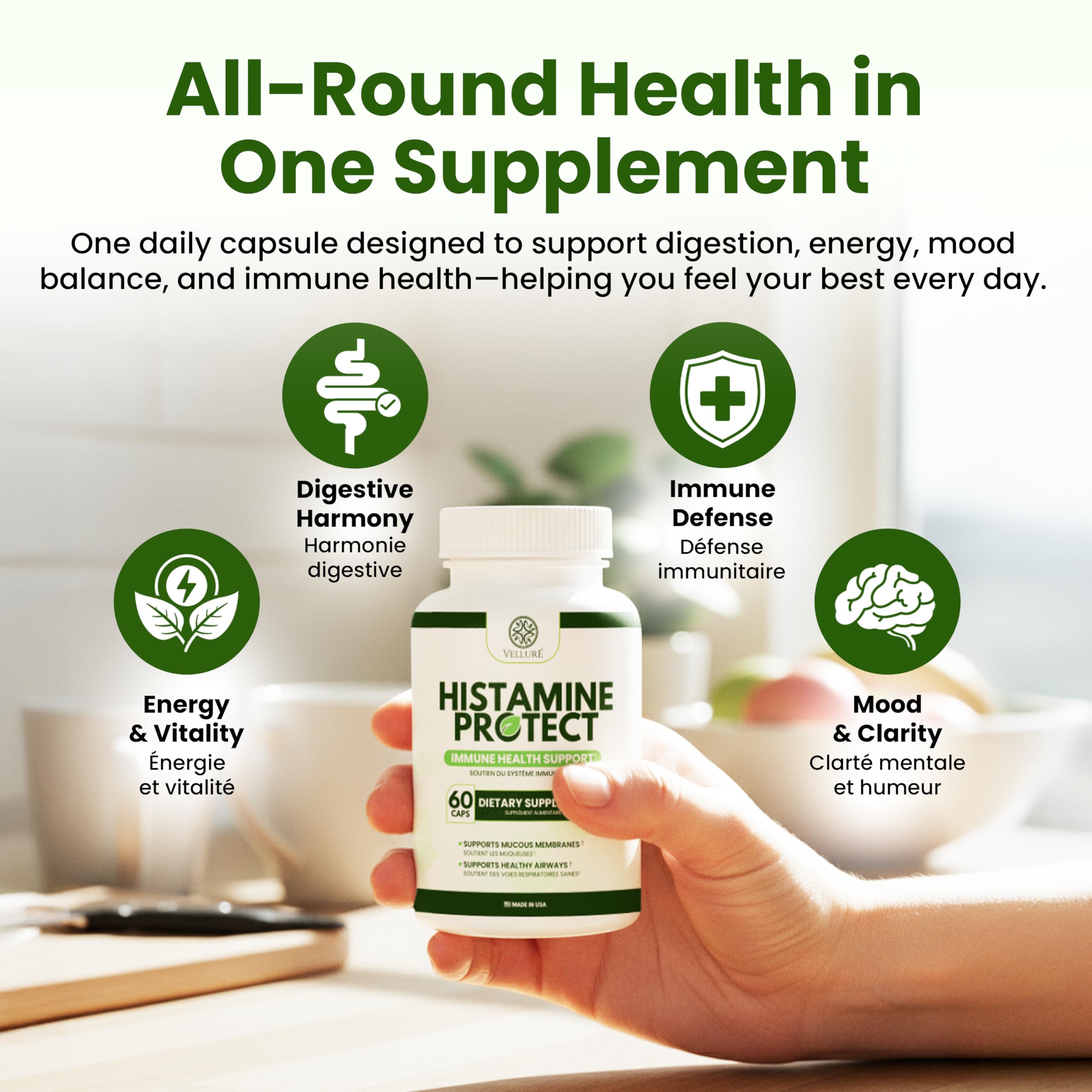Magnesium dans Velluré Histamine Protect, soutien du métabolisme et du bien-être.