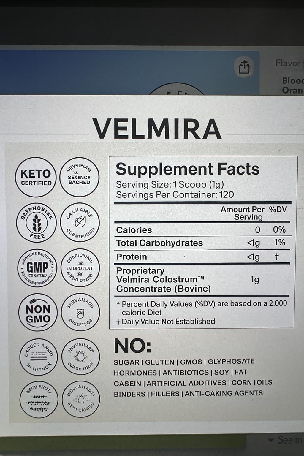 Velmira Colostrum en poudre, soutien digestif potentiel et immunitaire.
