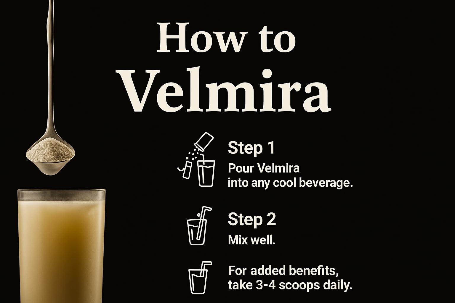 Velmira Colostrum en poudre, texture fine prête à être ajoutée à vos boissons.