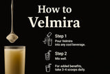Velmira Colostrum en poudre, texture fine prête à être ajoutée à vos boissons.