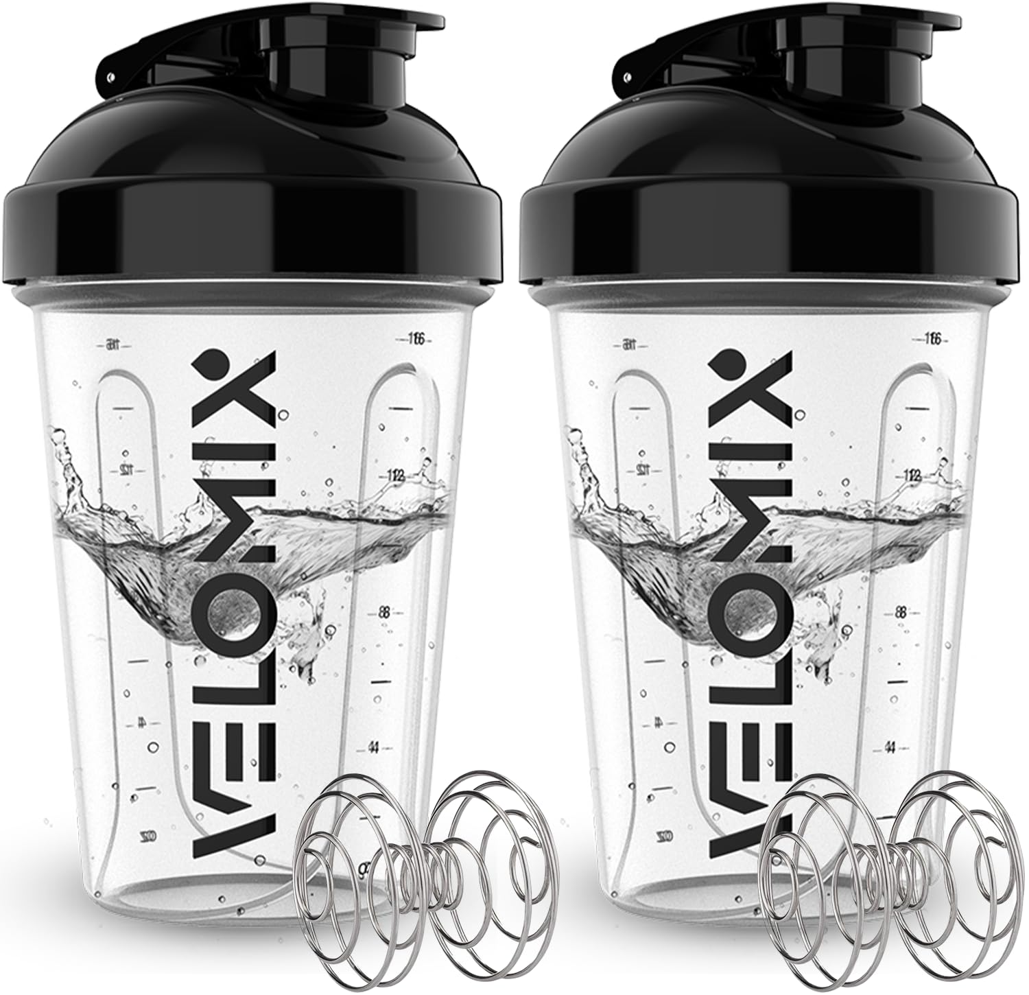 Gourde VELOMIX 20oz avec deux fouets en inox pour mélanger facilement.