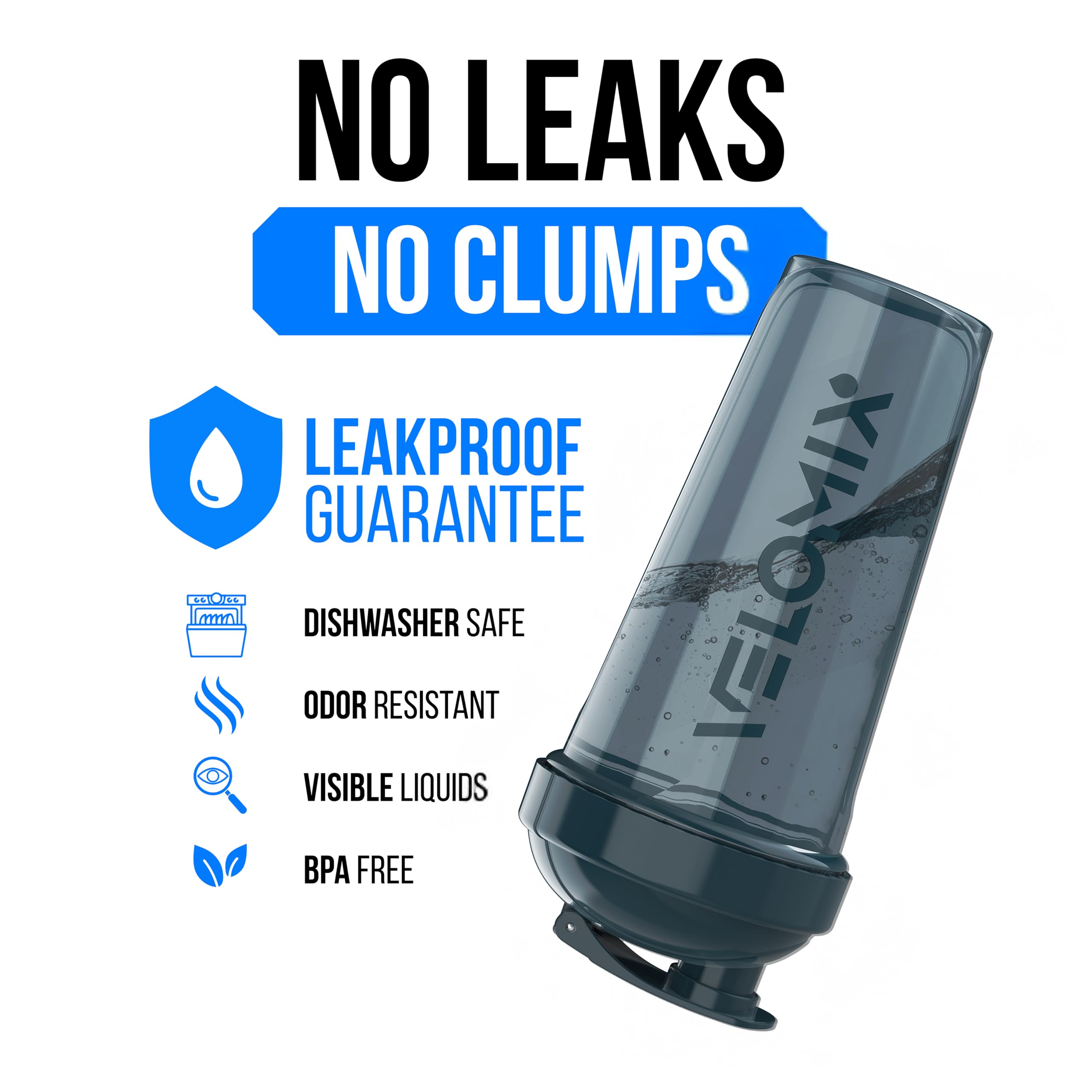 VELOMIX: Bouchon etanche et nettoyage facile au lave-vaisselle.