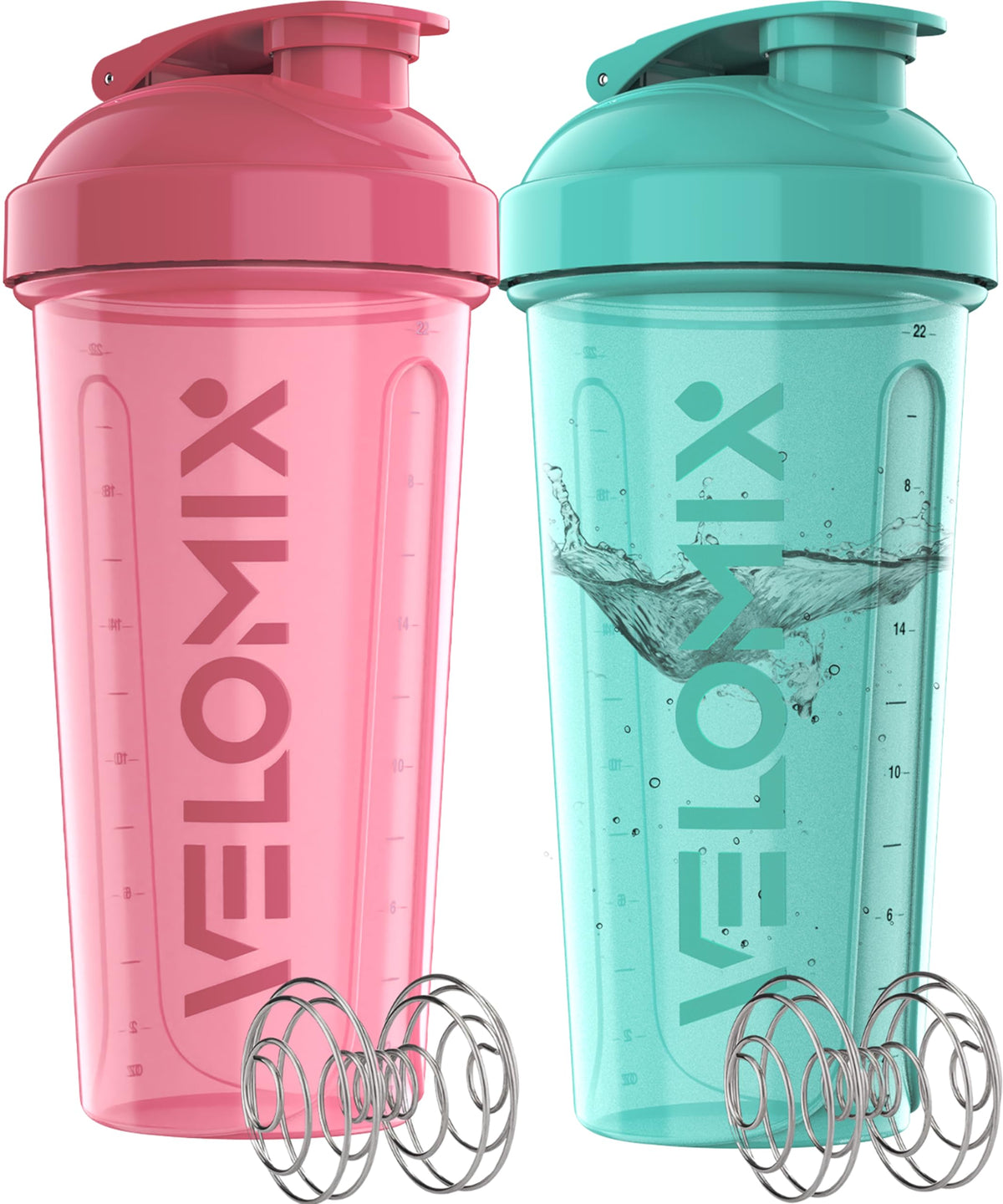 VELOMIX – bouteille protéine rose avec fouet-fil, mélange rapide pendant l'entraînement.