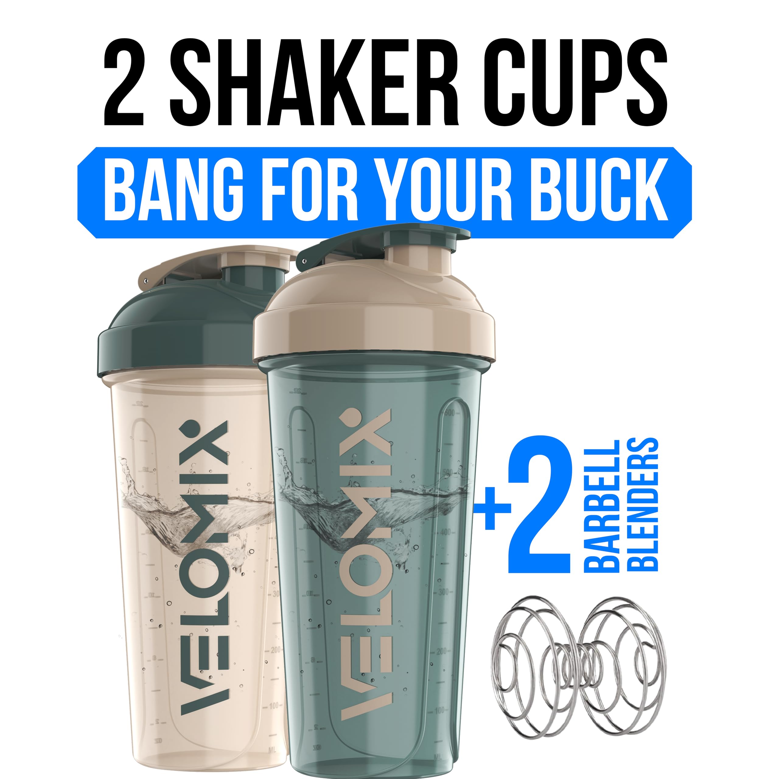 VELOMIX bouteille-shaker-28oz avec fouet-fil bleu-beige pour mélanger en douceur