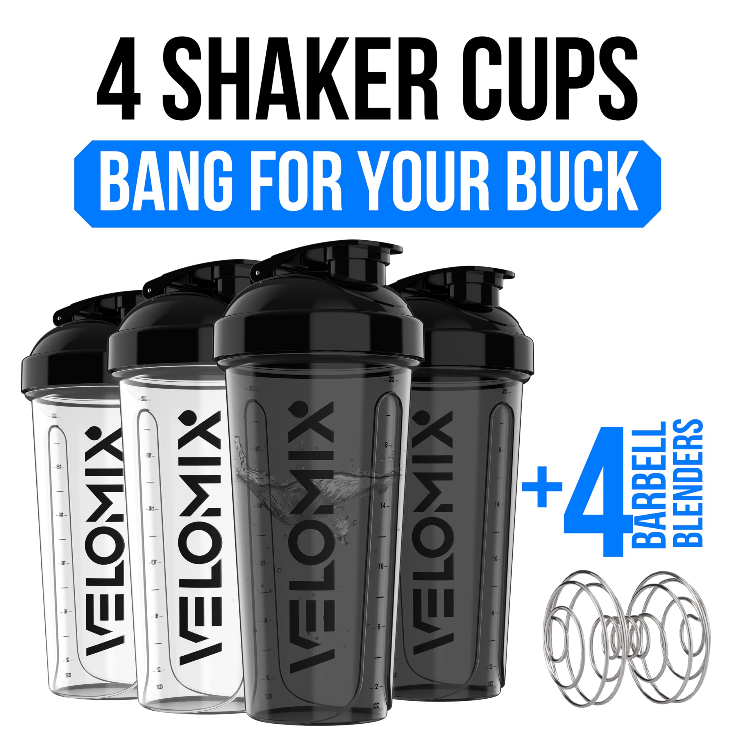 VELOMIX Shaker protéine fouet inox amovible pour mélanges lisses.