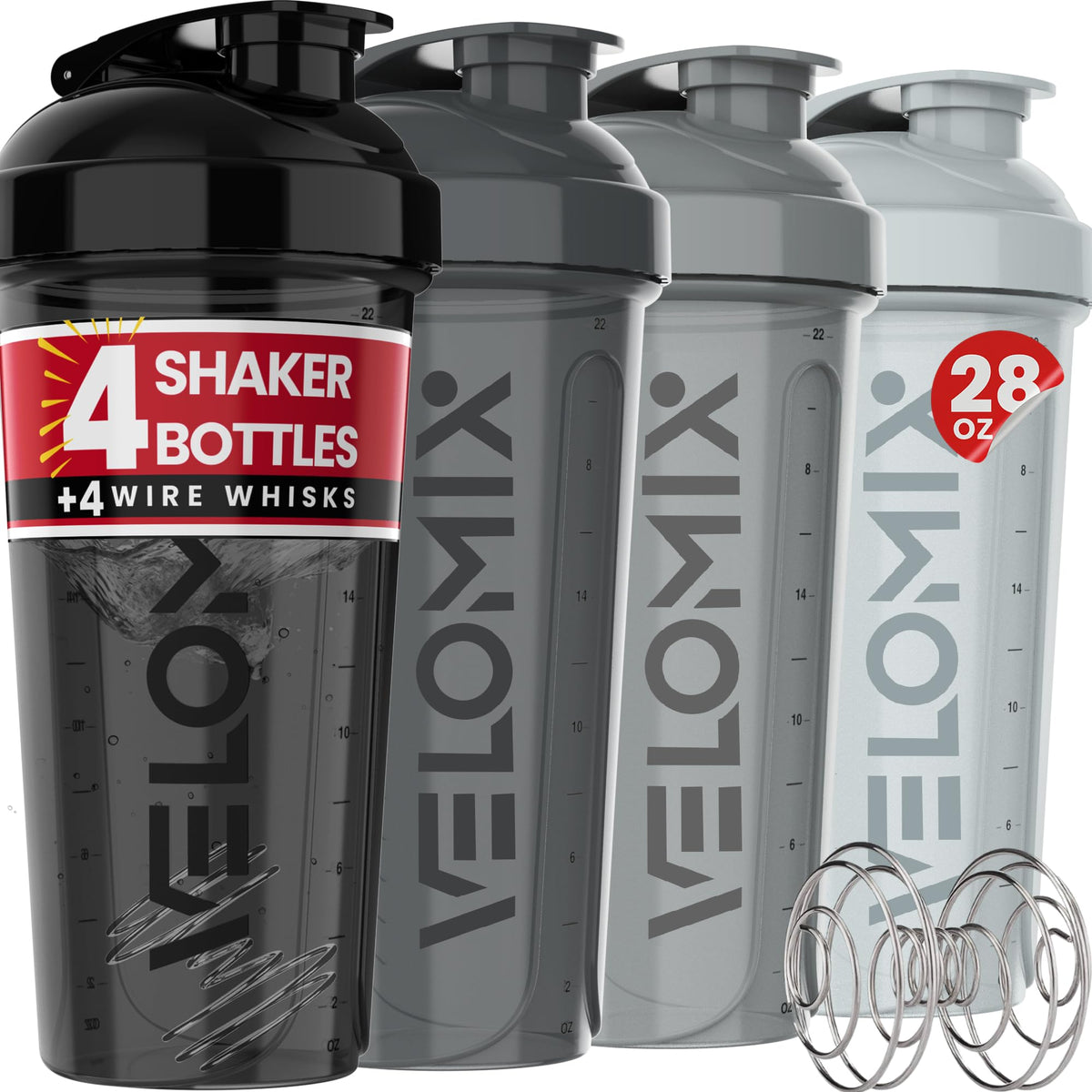 Bouteille VELOMIX Shaker 28 oz avec fermeture fiable pour déplacements sans fuite.