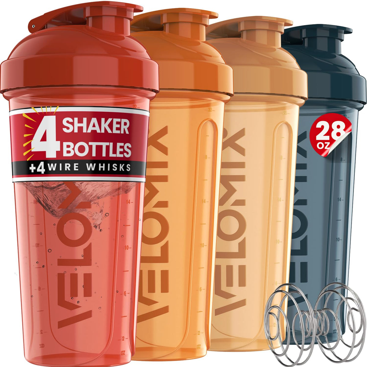 VELOMIX: Bouteille-shaker protéine 28oz pack 4, étanche et pratique en déplacement.