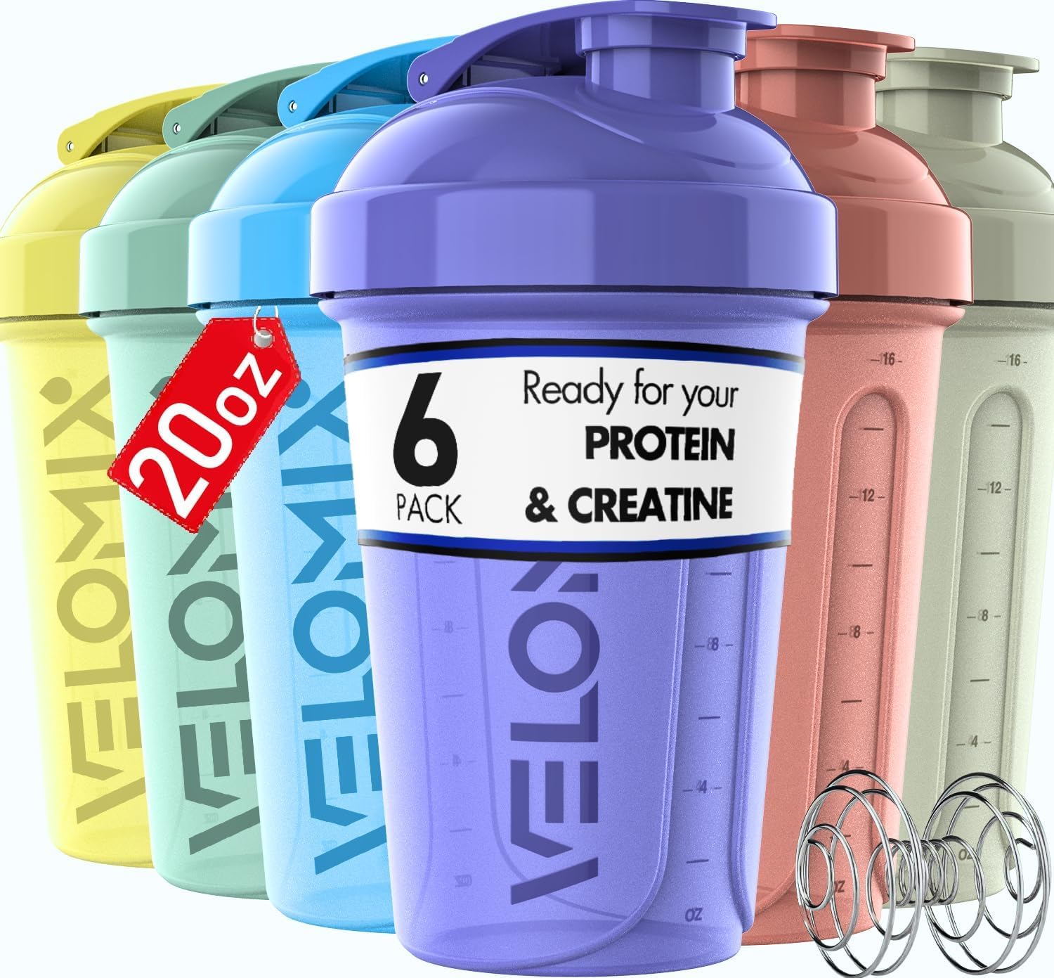 VELOMIX ensemble pastel 6 shakers sans fuite pour protéines