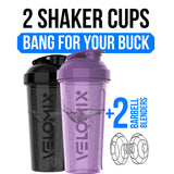 VELOMIX Capuchon étanche sur shaker 28oz violet et noir, sans fuite.