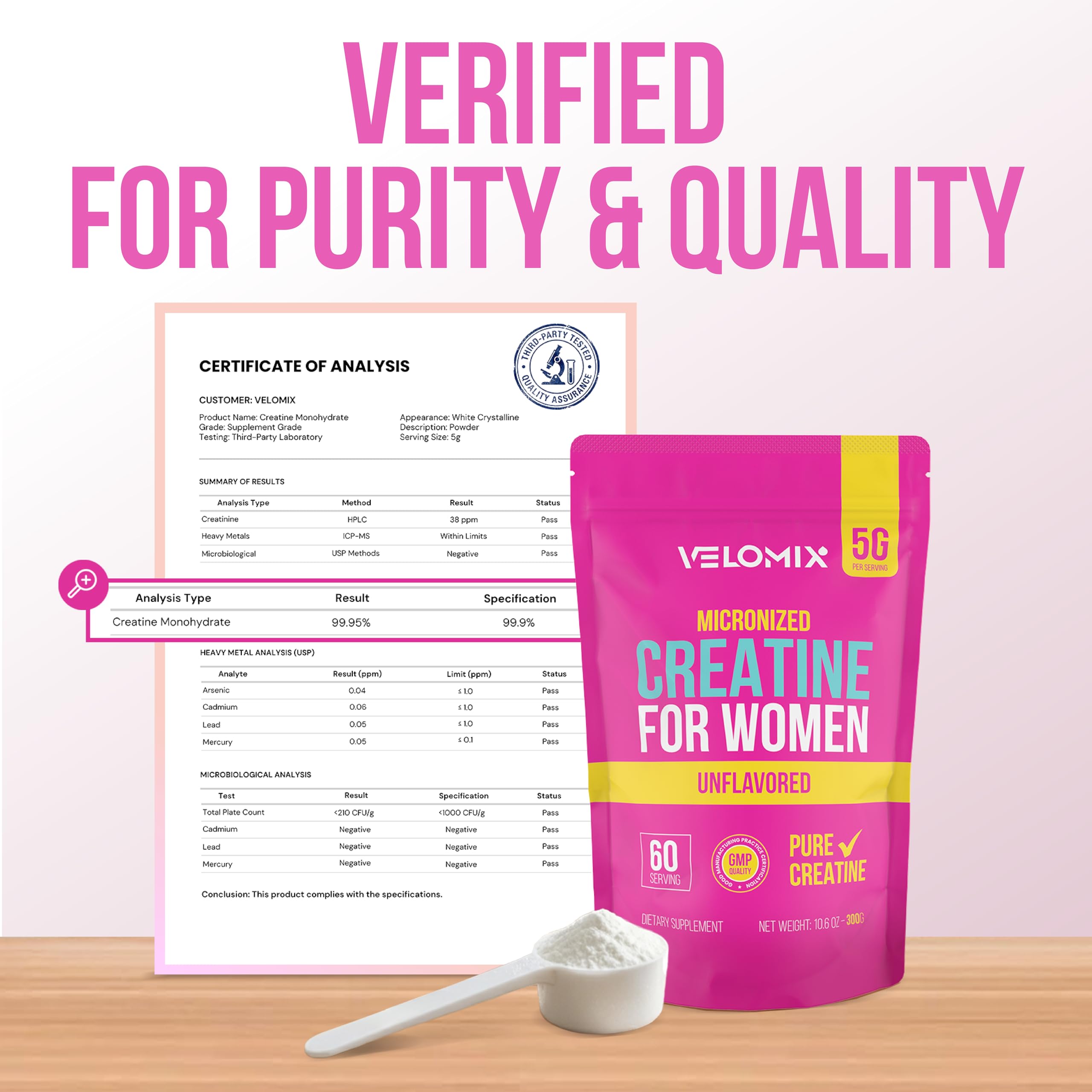 VELOMIX Créatine pour femmes – ingrédient unique et pur sans compromis