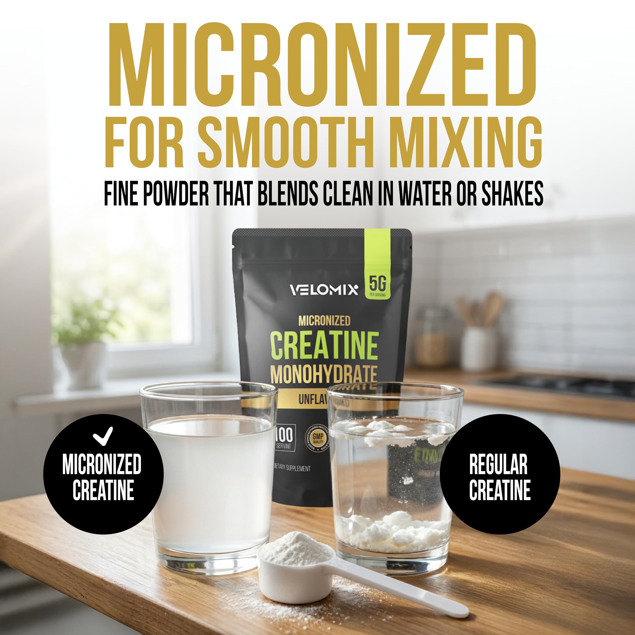 VELOMIX créatine monohydrate sans goût – idéale dans eau ou jus.