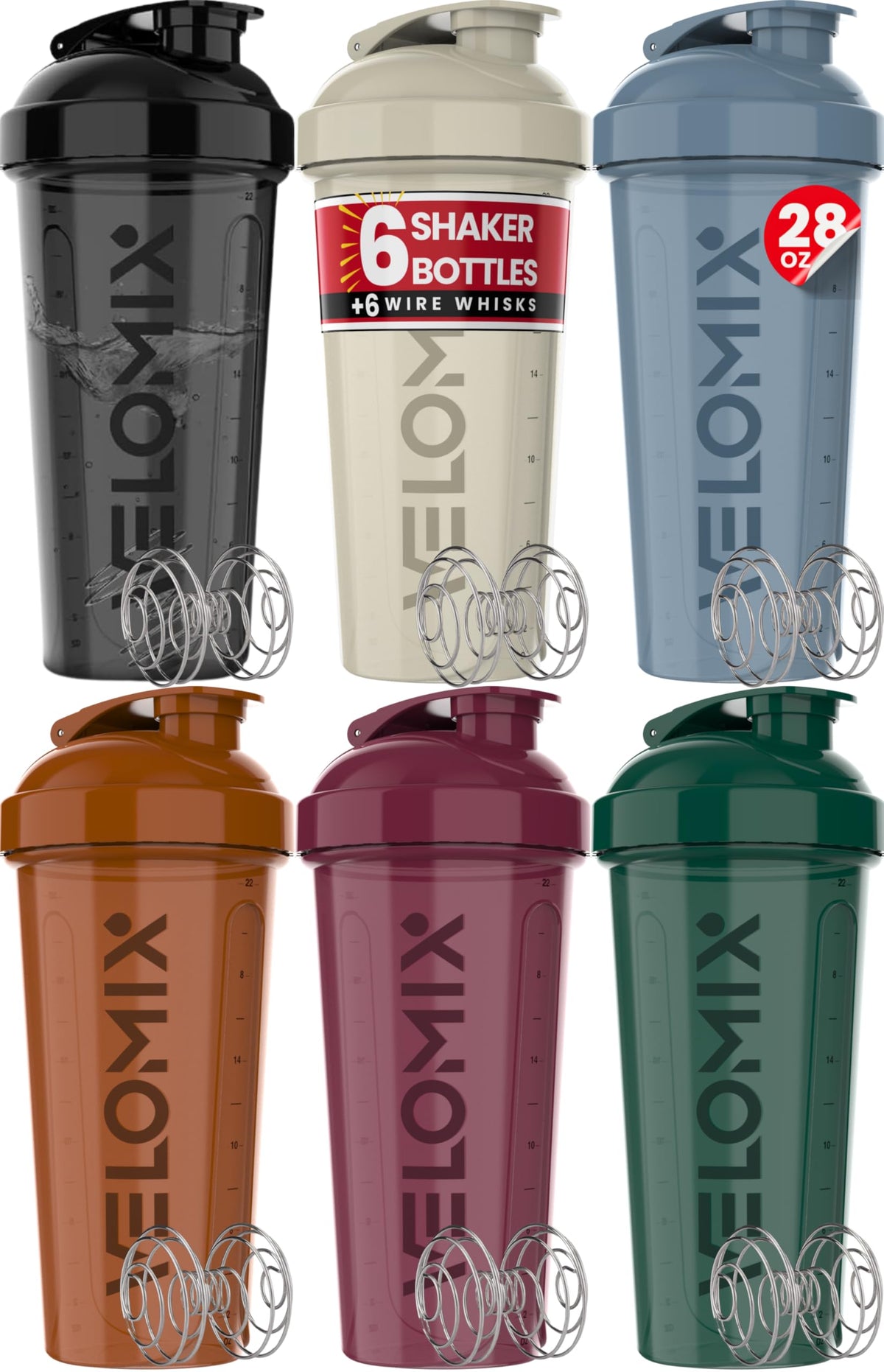 VELOMIX ensemble 6 bouteilles shaker 28oz : anti-fuite idéale pour entraînement propre.
